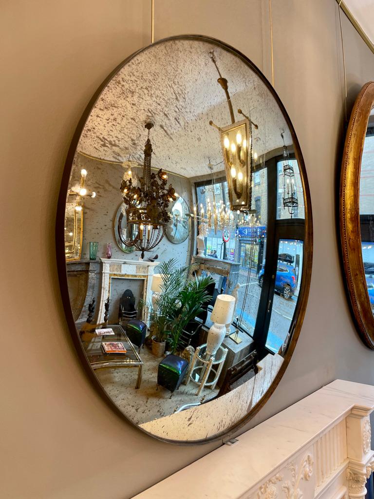 Modern Distressed Silver Convex Mirror For Sale