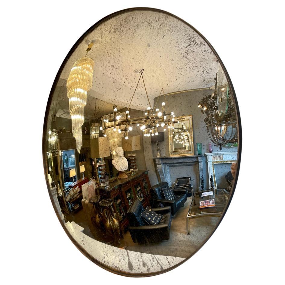 Distressed Silver Convex Mirror For Sale