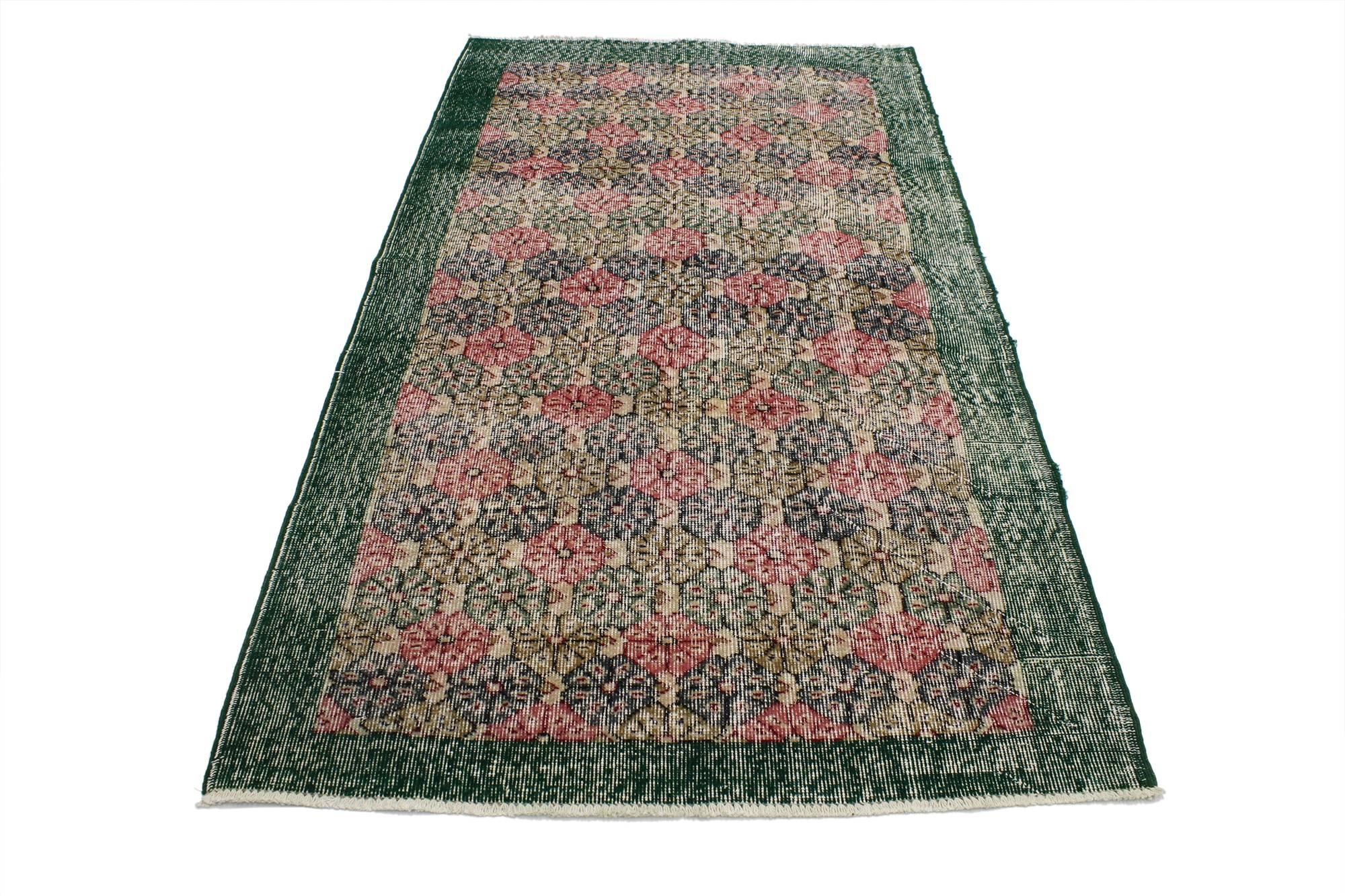 51952, distressed Sivas Accent rug with Industrial Art Deco style. This distressed vintage Turkish Sivas rug with modern Industrial Art Deco style can make an interior space feel both comfortable and modern yet, full of character. Highlighting the