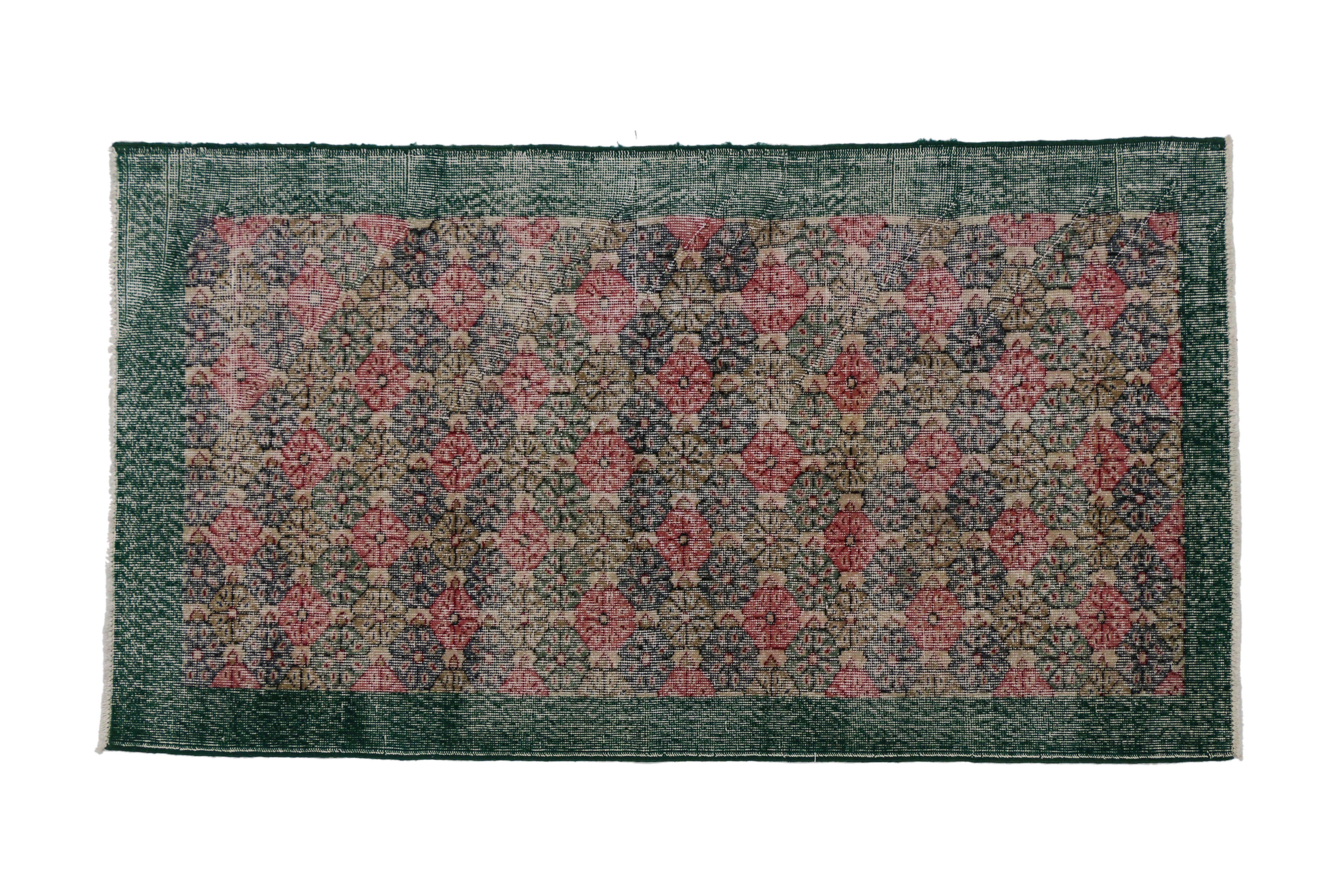 Hand-Knotted Distressed Sivas Accent Rug with Industrial Art Deco Style For Sale