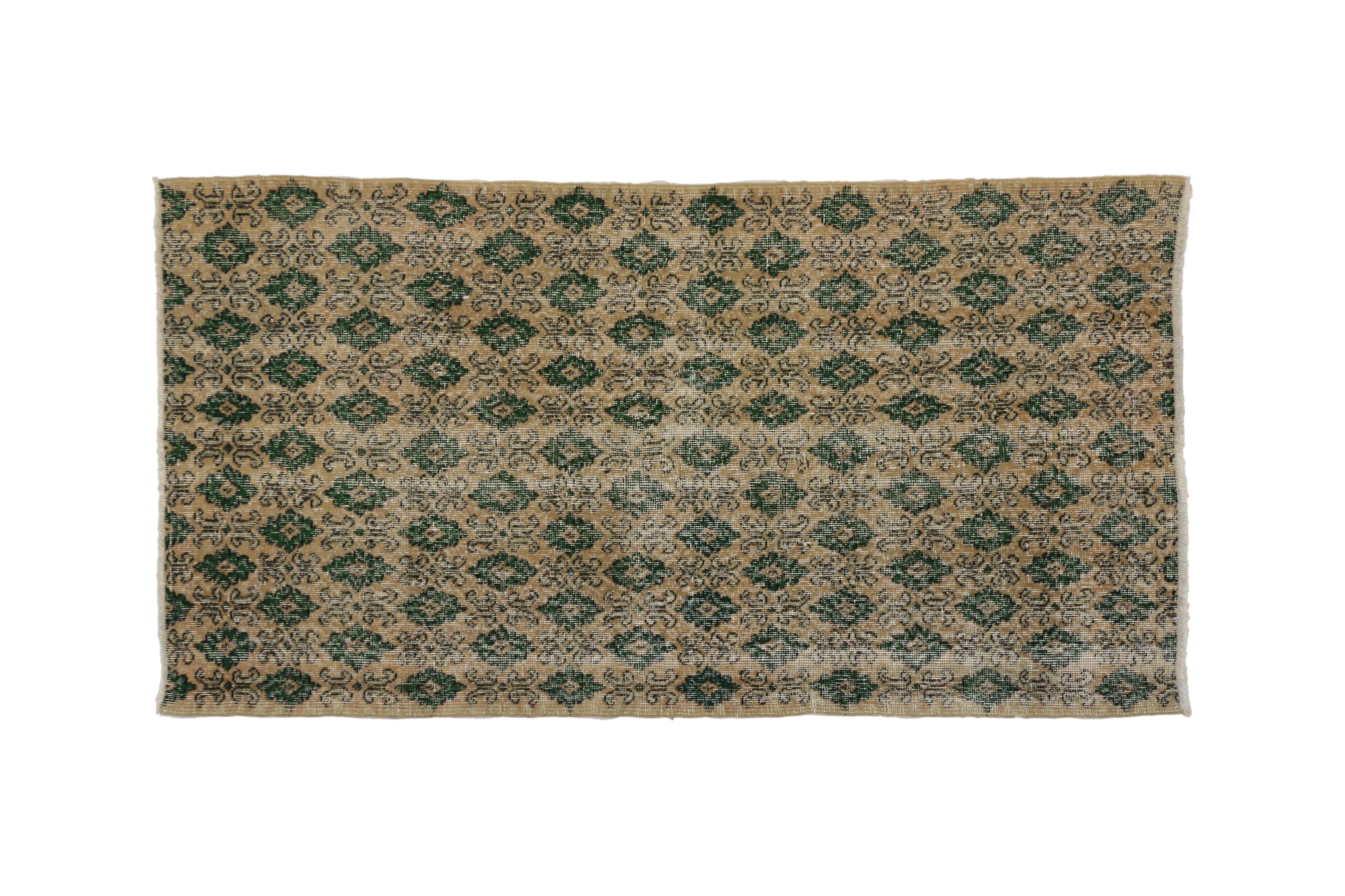 Zeki Muren Distressed Vintage Turkish Sivas Rug with Rustic Cottage Style In Distressed Condition For Sale In Dallas, TX