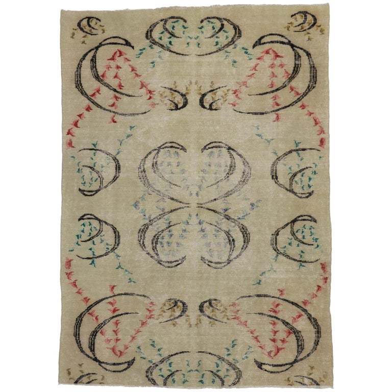 Turkish Rug Artist Distorted Distressed Vintage Turkish Sivas Rug with Abstract Expressionist Style ...
