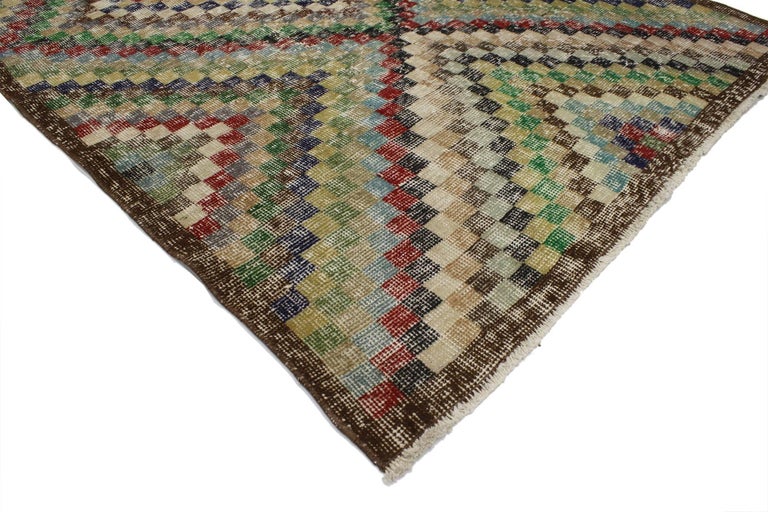 Distressed Sivas Rug with Modern Industrial Art Deco Style, Checkered ...