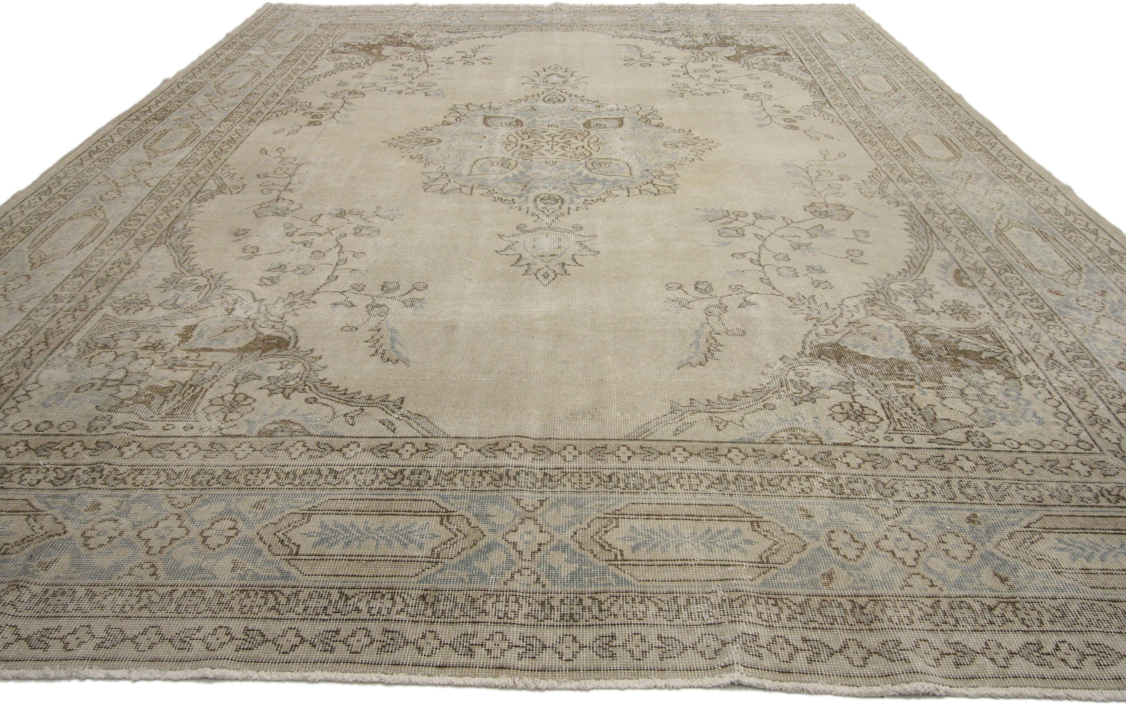 Industrial Distressed Turkish Sivas Rug with Shabby Chic Farmhouse Gustavian Style
