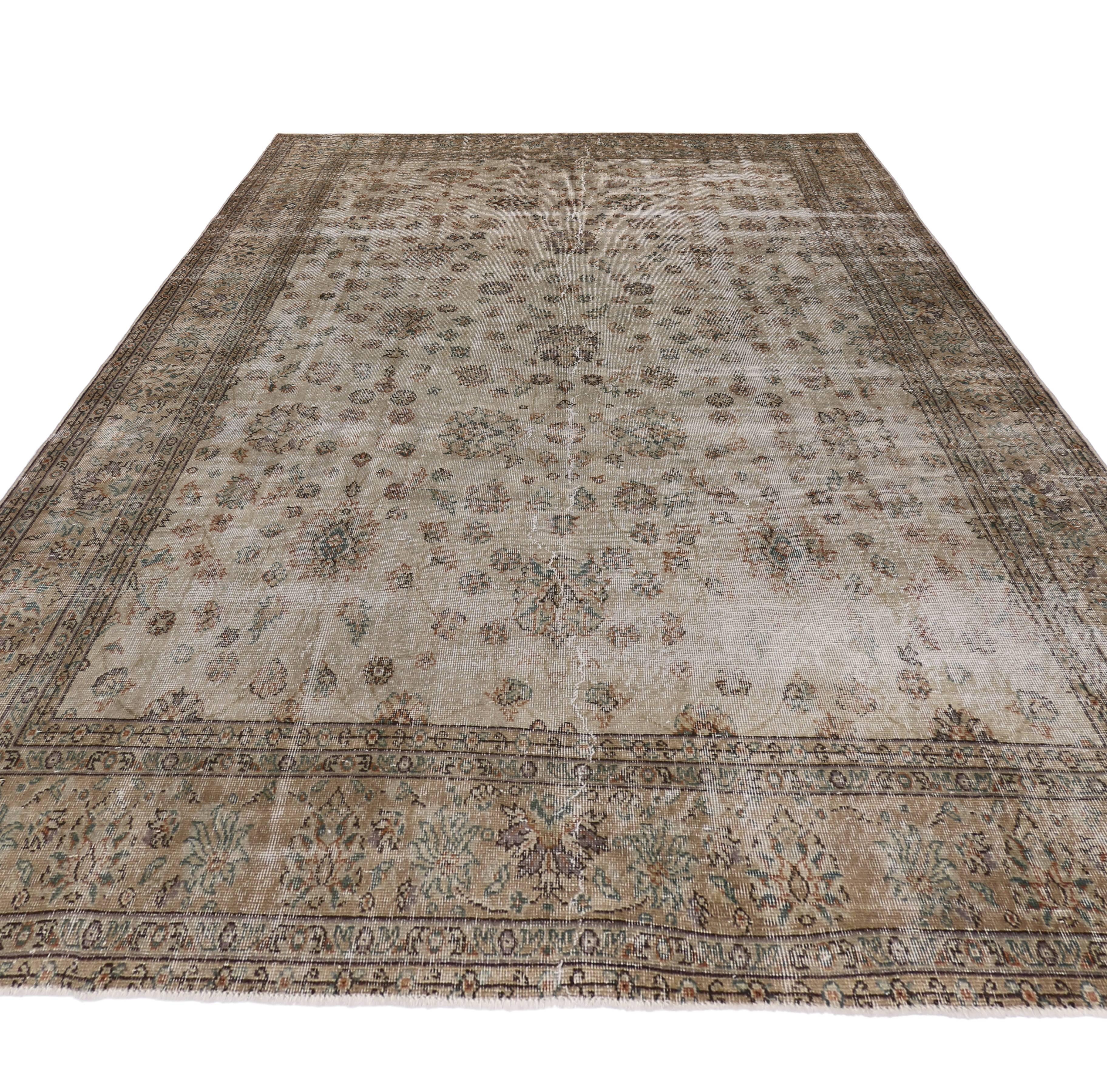 Turkish Distressed Sivas Rug with Shabby Chic Farmhouse Style