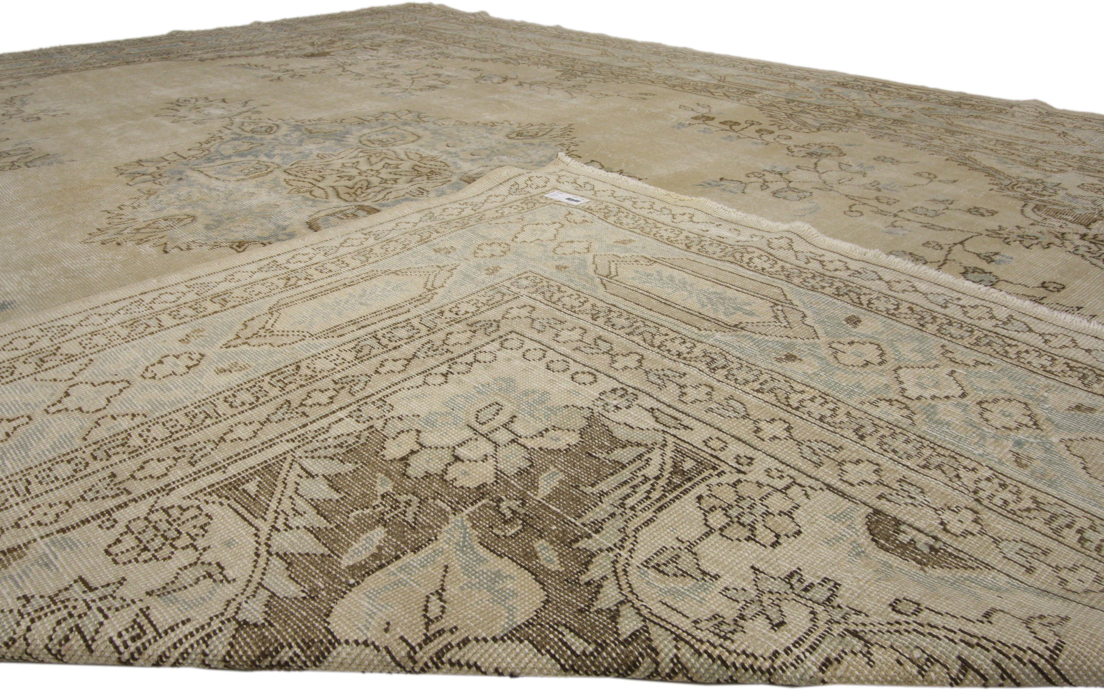 Hand-Knotted Distressed Turkish Sivas Rug with Shabby Chic Farmhouse Gustavian Style