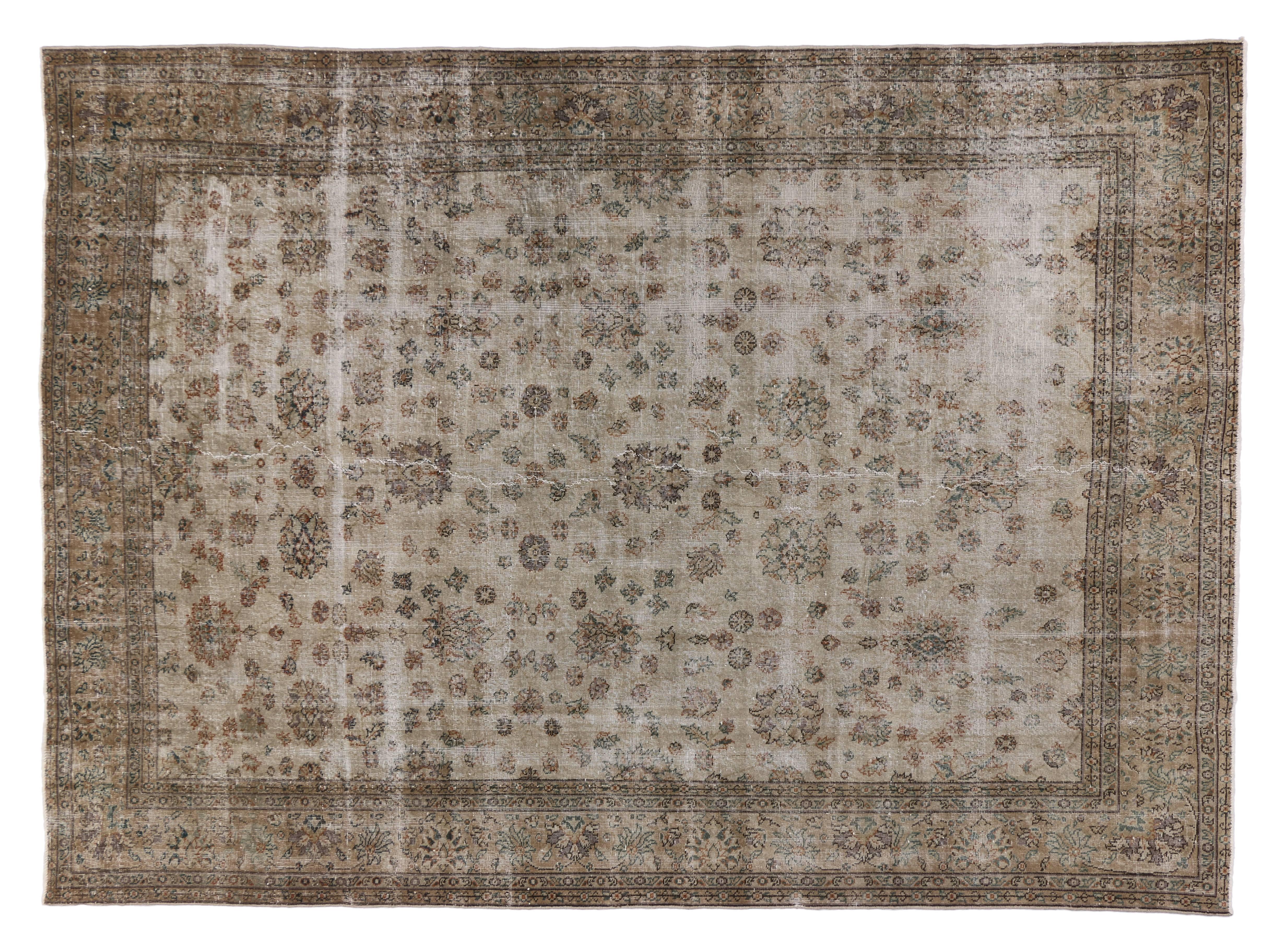 Hand-Knotted Distressed Sivas Rug with Shabby Chic Farmhouse Style