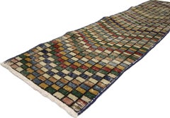 Distressed Vintage Turkish Sivas Runner with Industrial Art Deco & Cubism Style