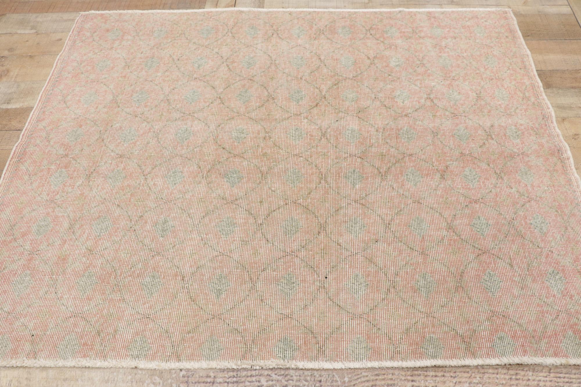Distressed Soft Pink Vintage Turkish Sivas Rug For Sale 3