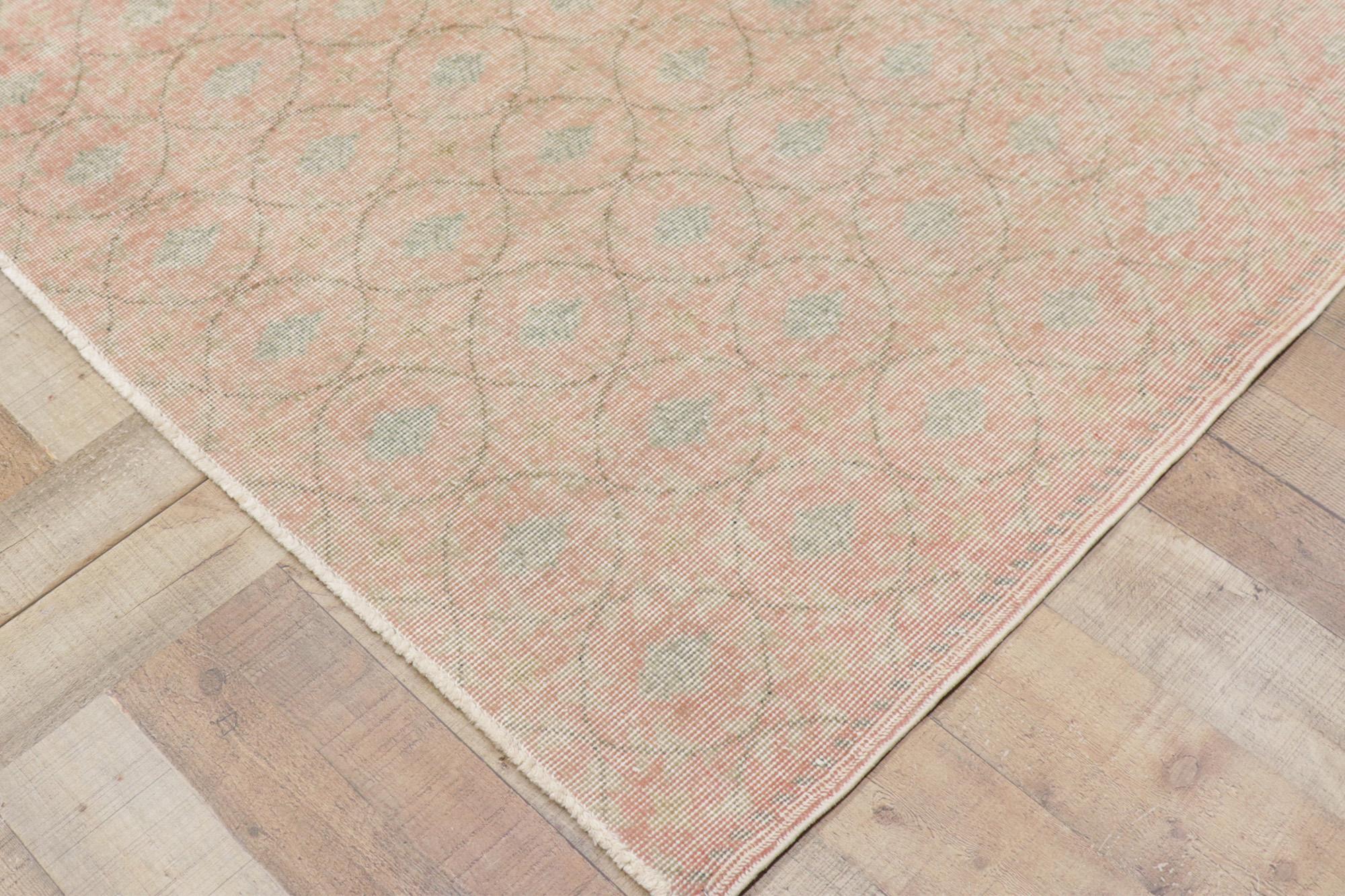 Distressed Soft Pink Vintage Turkish Sivas Rug For Sale 2