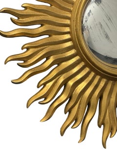 Distressed Starburst Sunburst Gilded Resin Convex Mirror France, circa 1960s