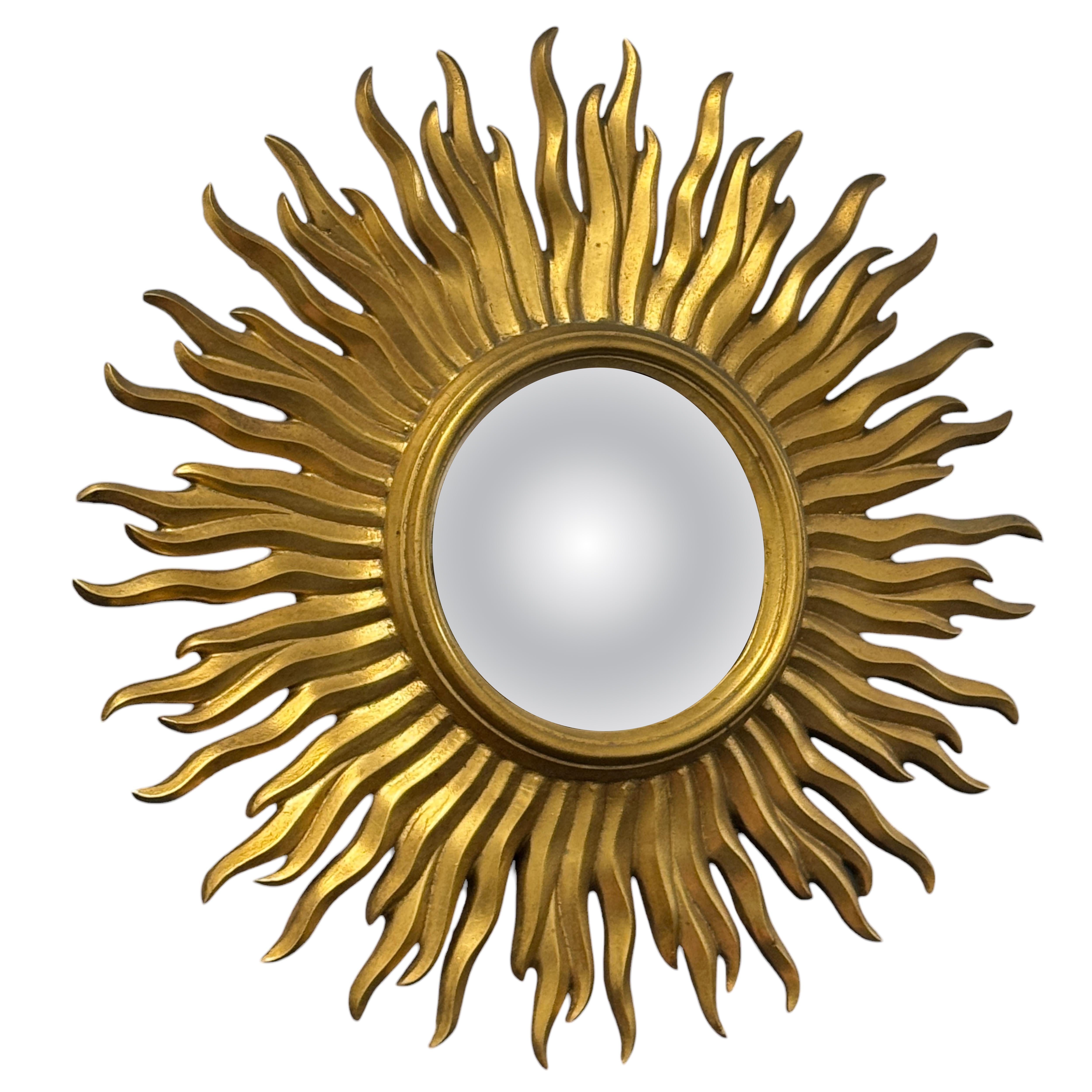Distressed Starburst Sunburst Gilded Resin Convex Mirror France, circa 1960s