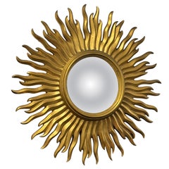 Distressed Starburst Sunburst Gilded Resin Convex Mirror France, circa 1960s