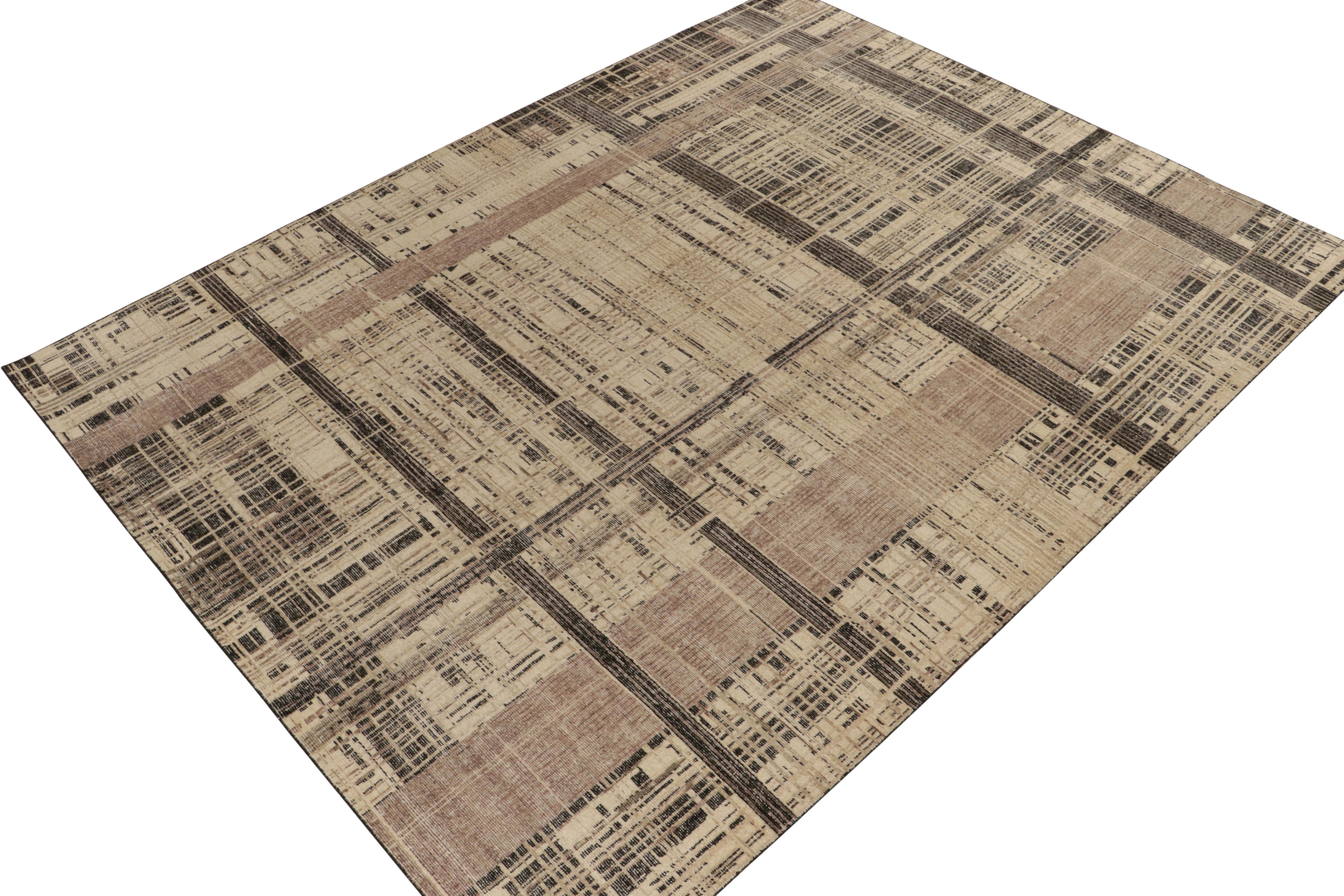 Modern Rug & Kilim's Distressed Style Abstract Rug in Beige, Brown, Black Striations For Sale