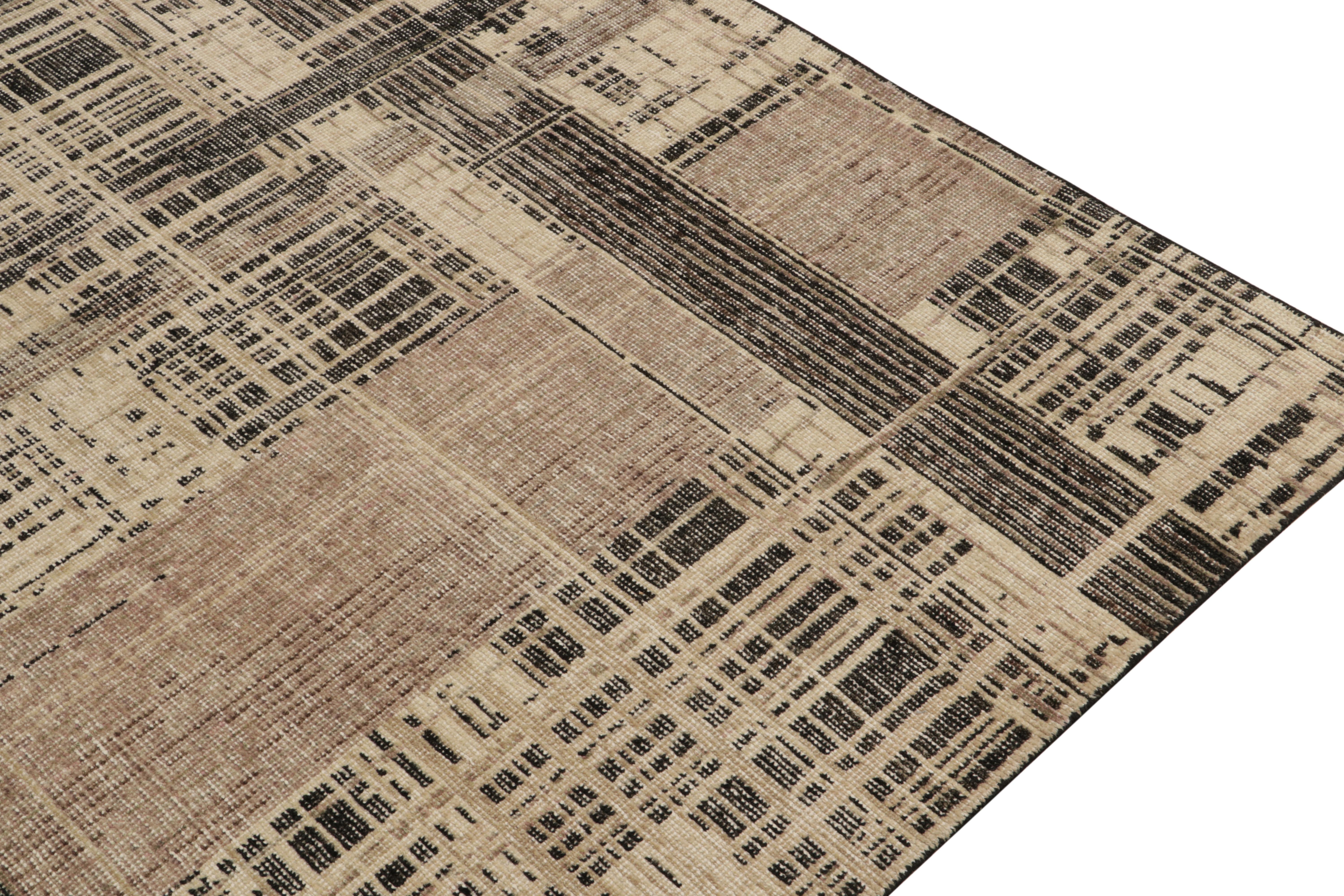 Hand-Knotted Rug & Kilim's Distressed Style Abstract Rug in Beige, Brown, Black Striations For Sale