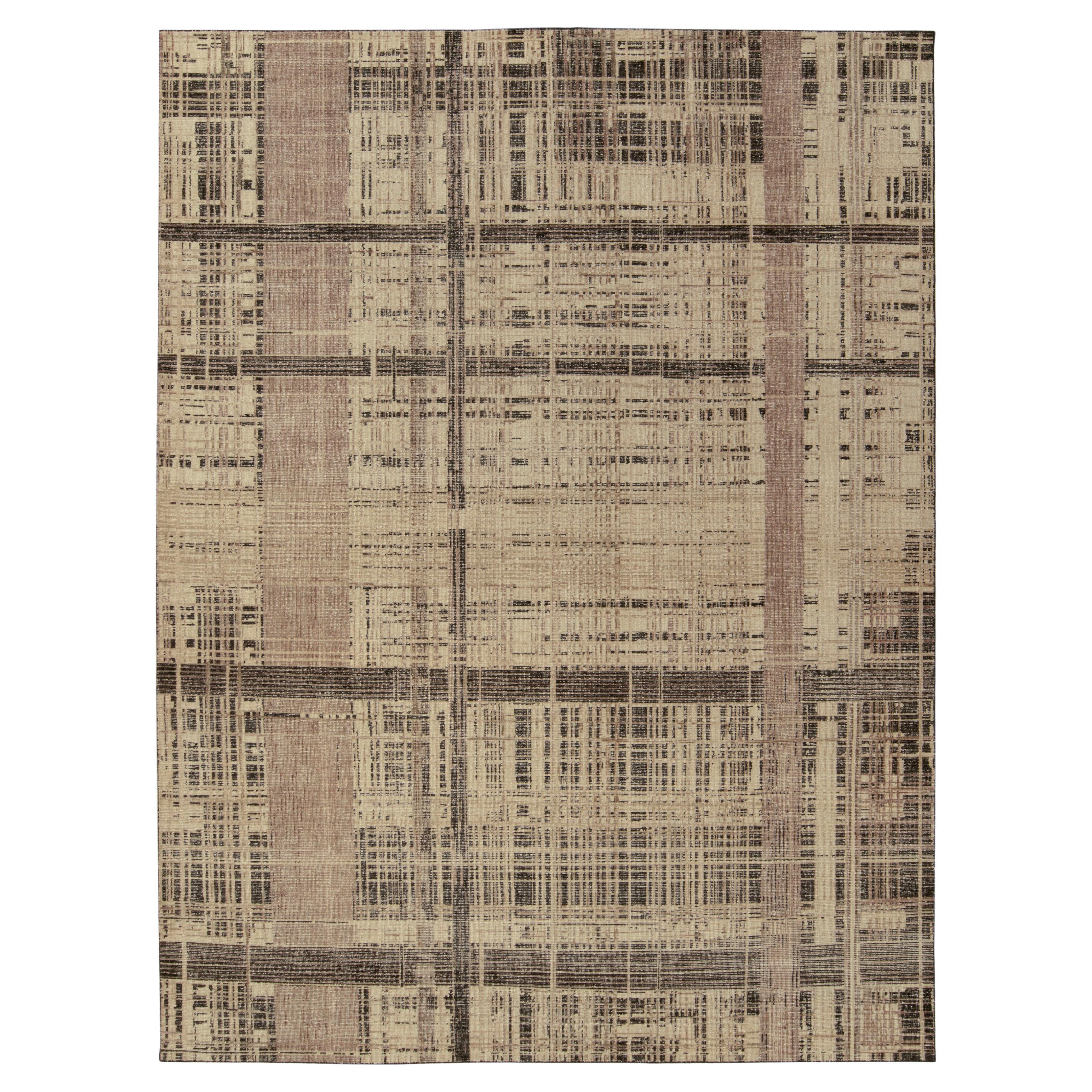 Rug & Kilim's Distressed Style Abstract Rug in Beige, Brown, Black Striations For Sale