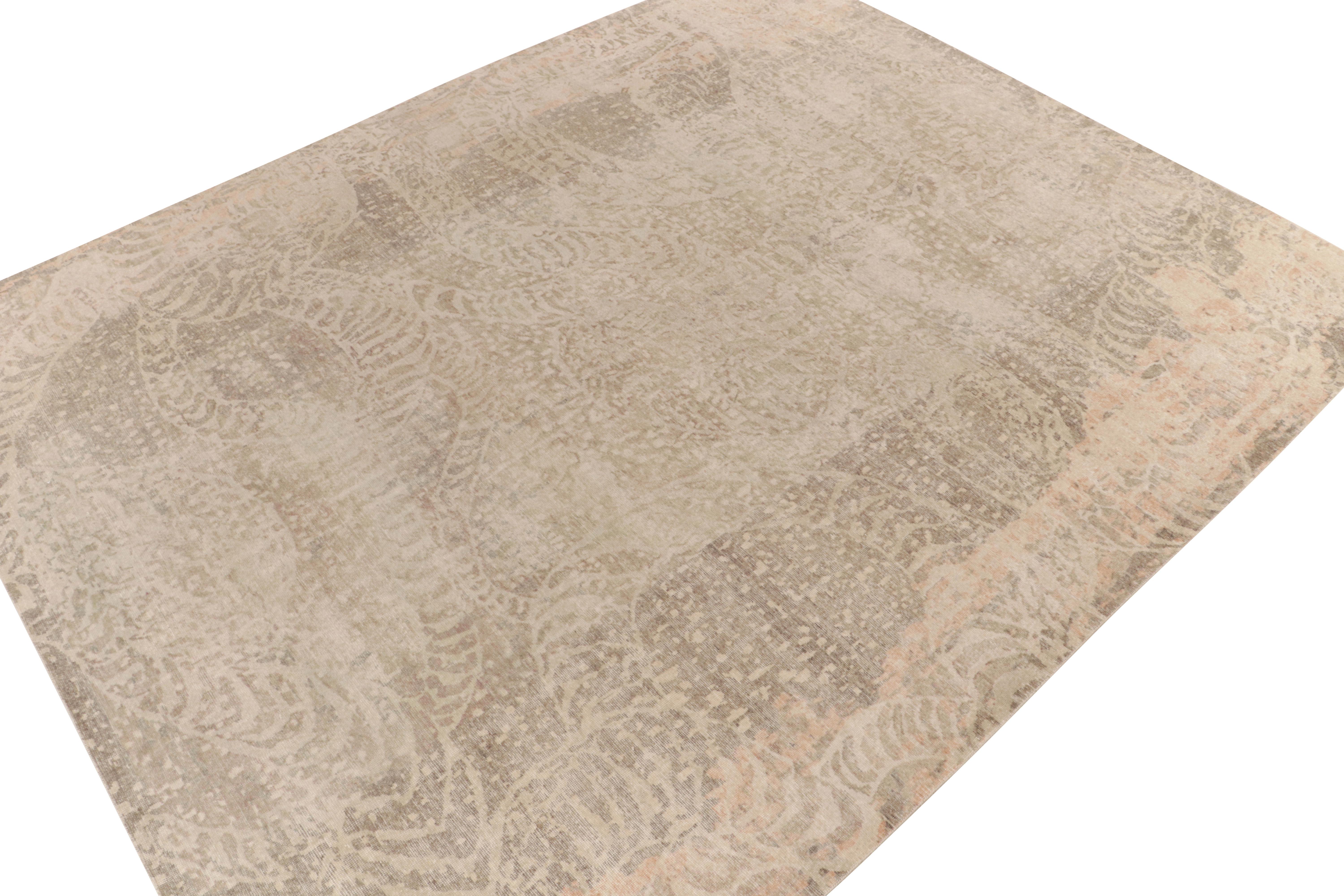 Modern Rug & Kilim's Distressed Style Abstract Rug in Beige-Brown & Gray Pattern For Sale