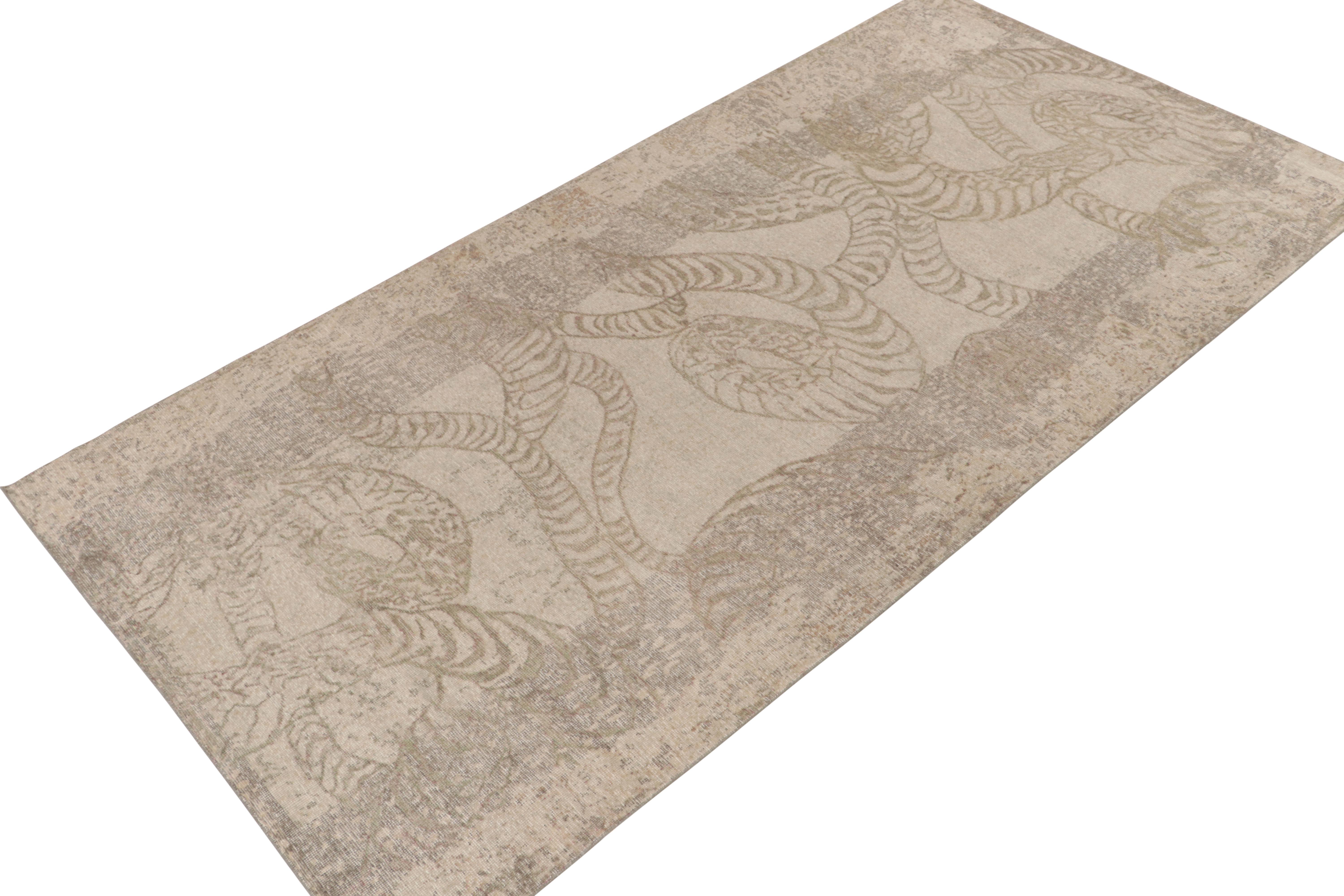 Modern Rug & Kilim's Distressed Style Abstract Rug in Beige-Brown & Gray Pattern For Sale
