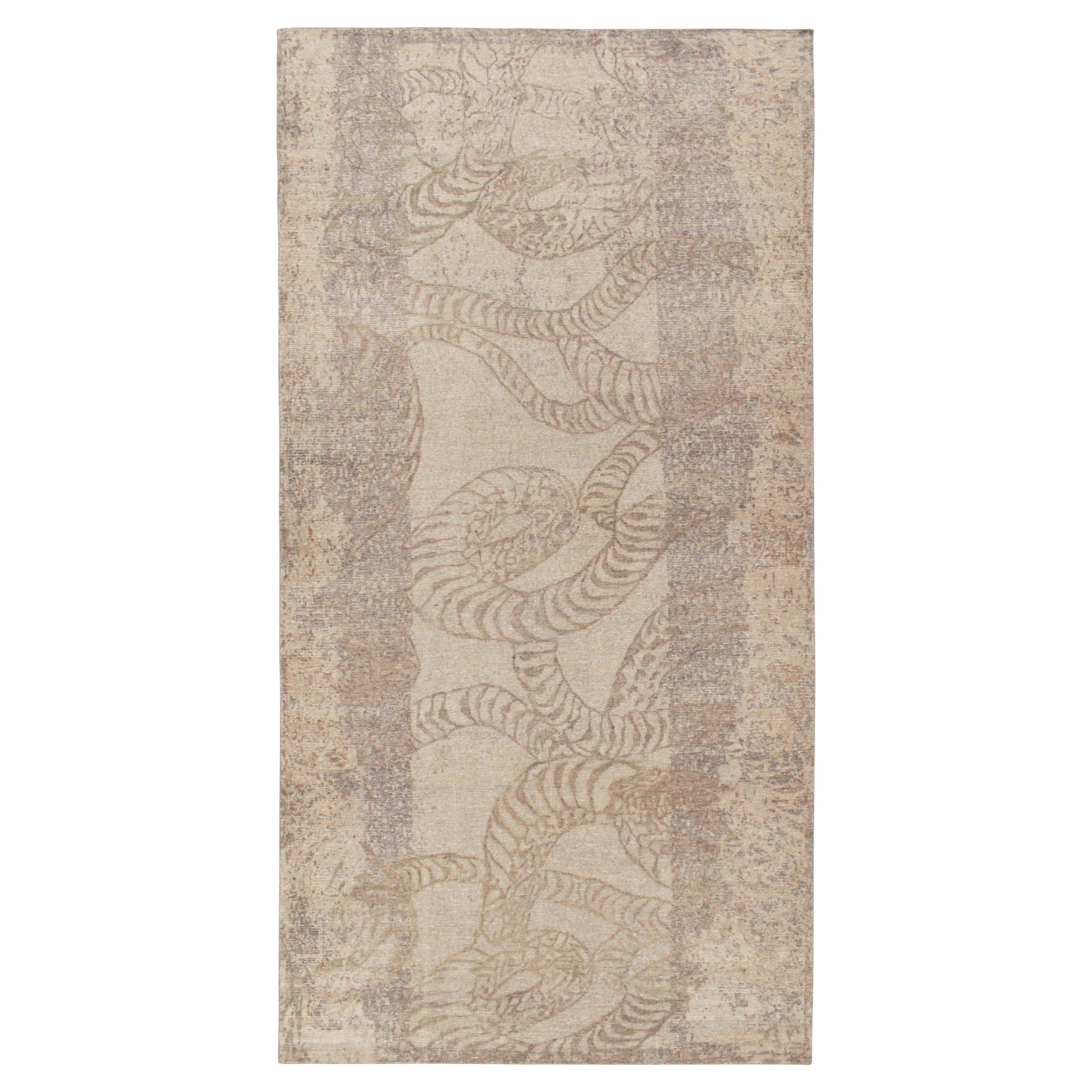 Abstrakter Teppich & Kelim-Teppich im Distressed-Stil mit beige-braunem und grauem Muster