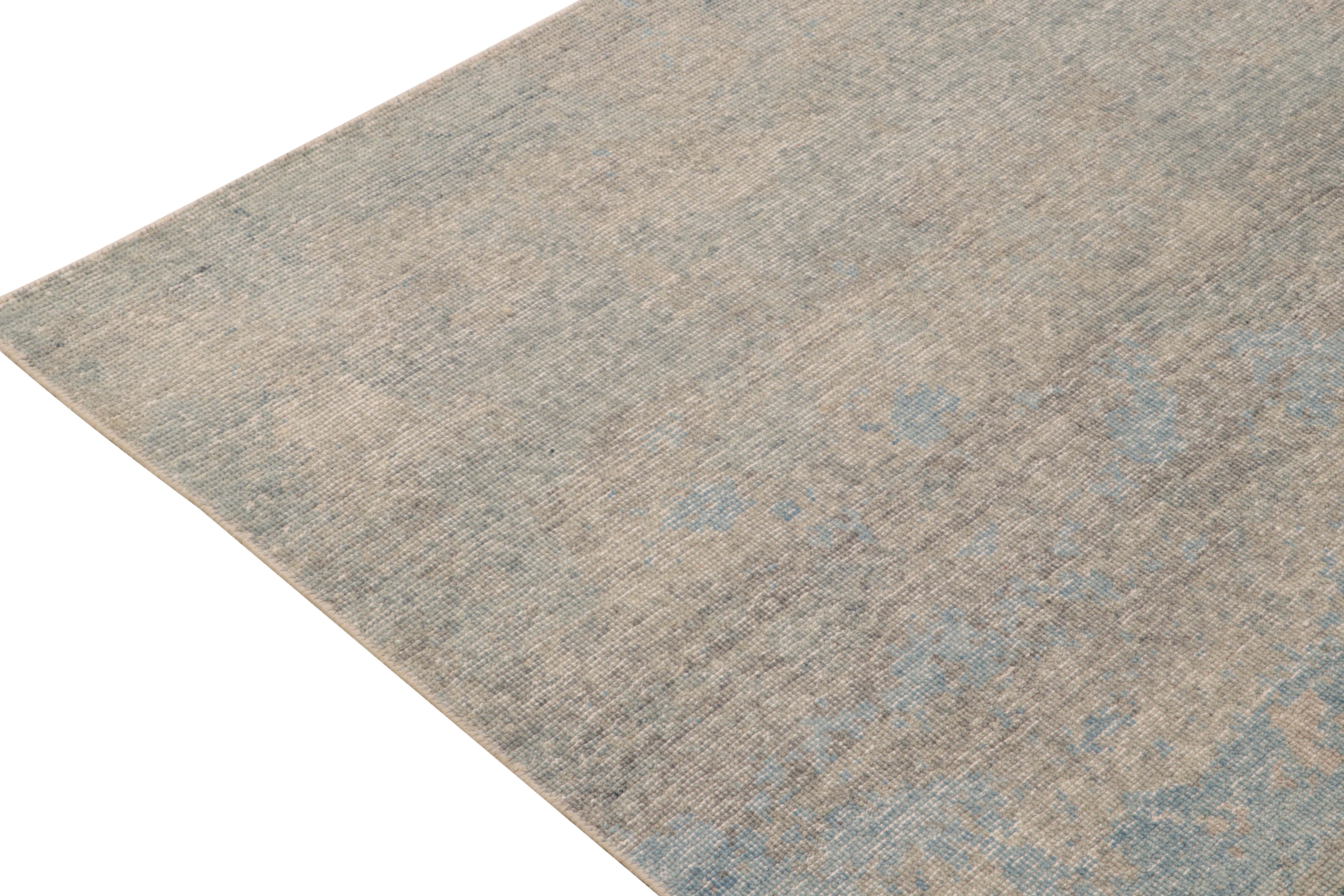 Hand-Knotted Rug & Kilim's Distressed Style Custom Abstract Rug in Gray, Blue & Beige For Sale
