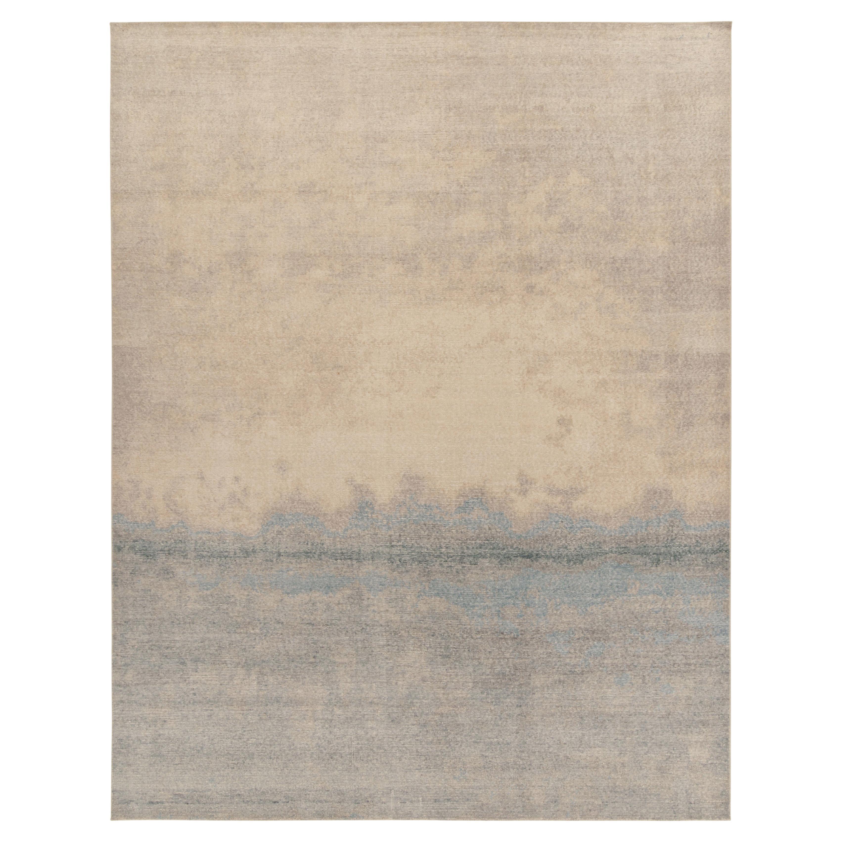 Rug & Kilim's Distressed Style Custom Abstract Rug in Gray, Blue & Beige For Sale