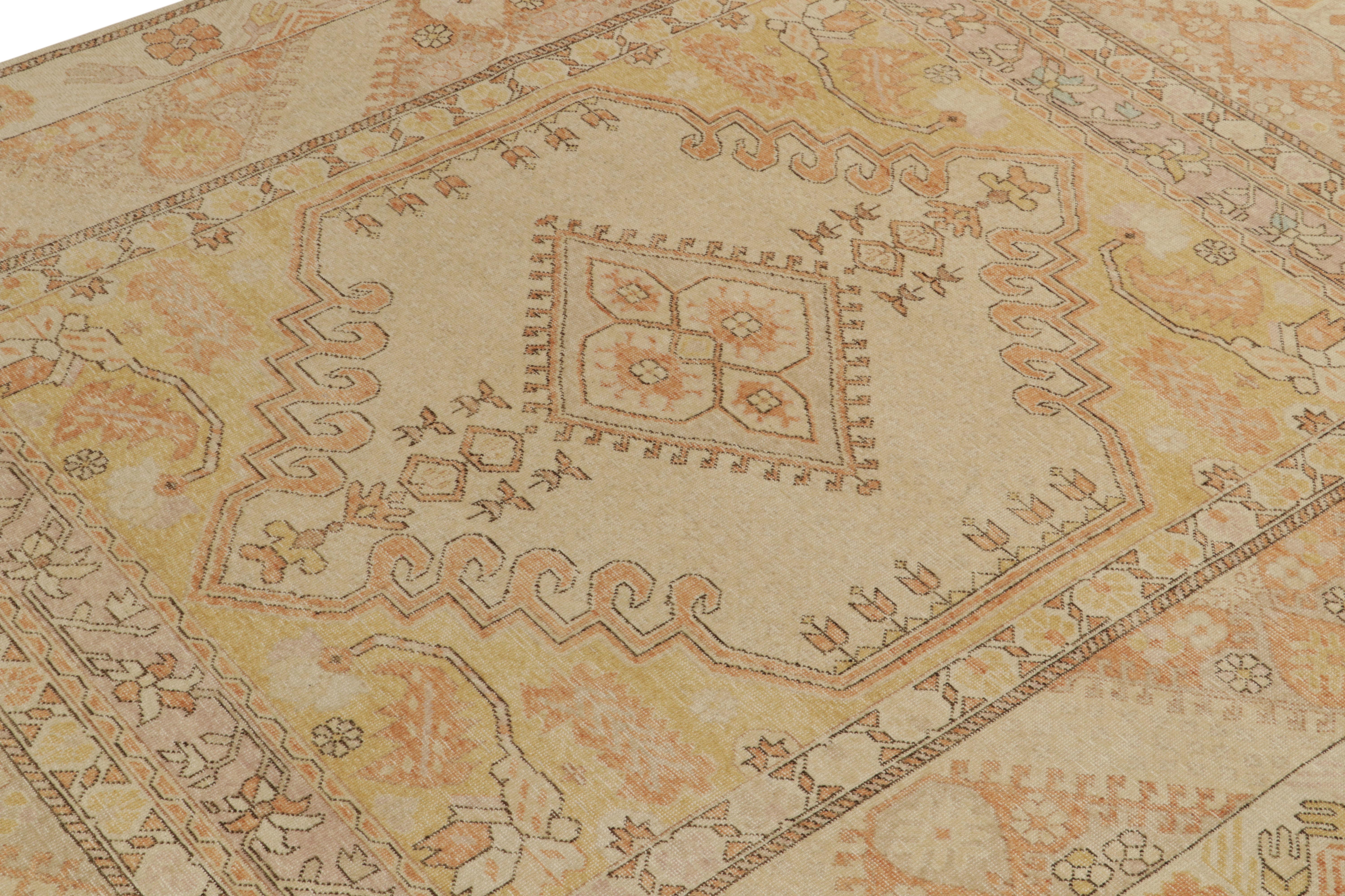 Hand-Knotted Distressed style custom rug in Gold, Medallion pattern by Rug & Kilim For Sale