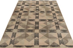 Rug & Kilim's Distressed Style Deco Rug in Beige-Brown, Black Geometric Pattern