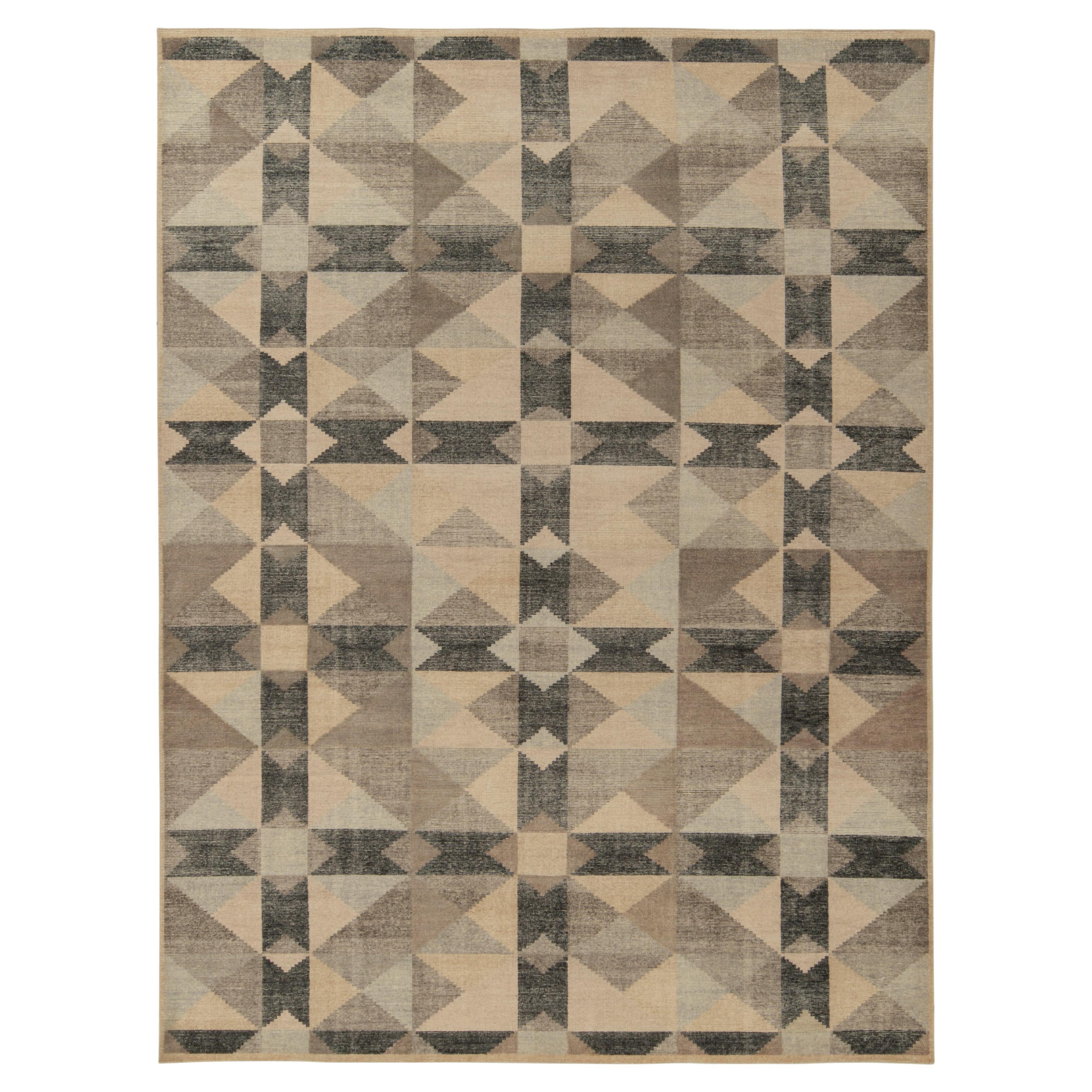 Rug & Kilim's Distressed Style Deco Rug in Beige-Brown, Black Geometric Pattern