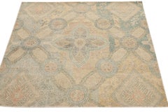 Distressed Rug in Blue, Green & Beige Florals by Rug & Kilim