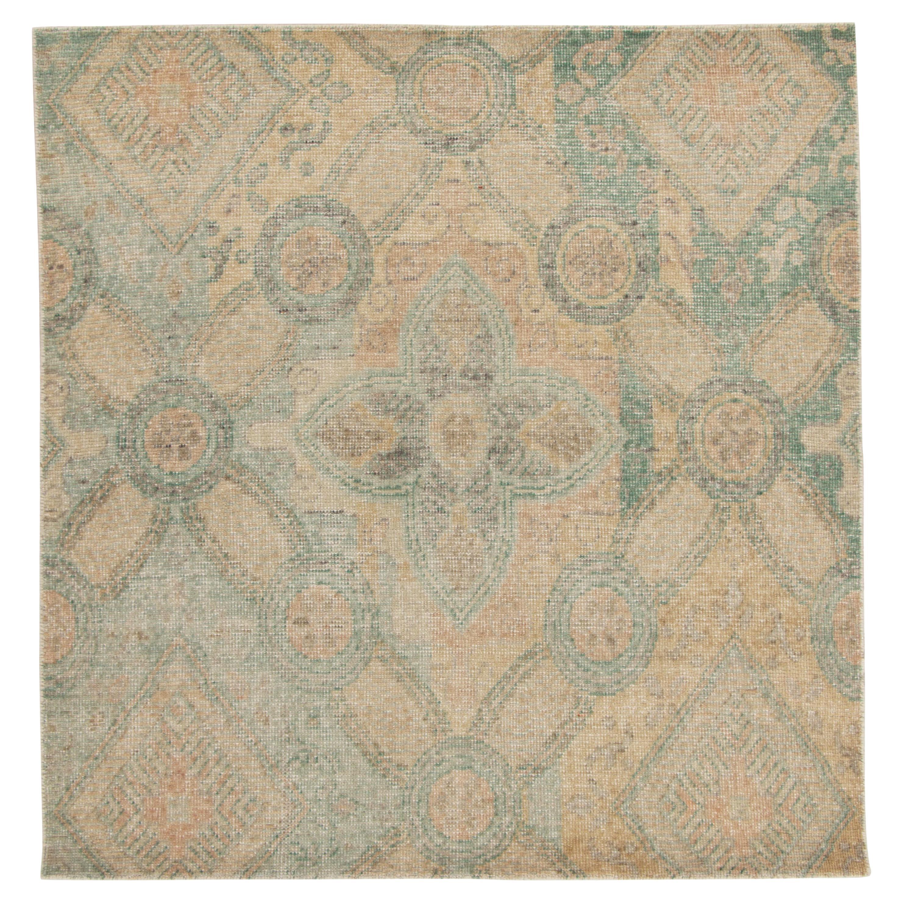 Distressed Style Deco Rug in Blue, Green & Beige Florals by Rug & Kilim For Sale