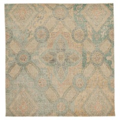 Distressed Style Deco Rug in Blue, Green & Beige Florals by Rug & Kilim