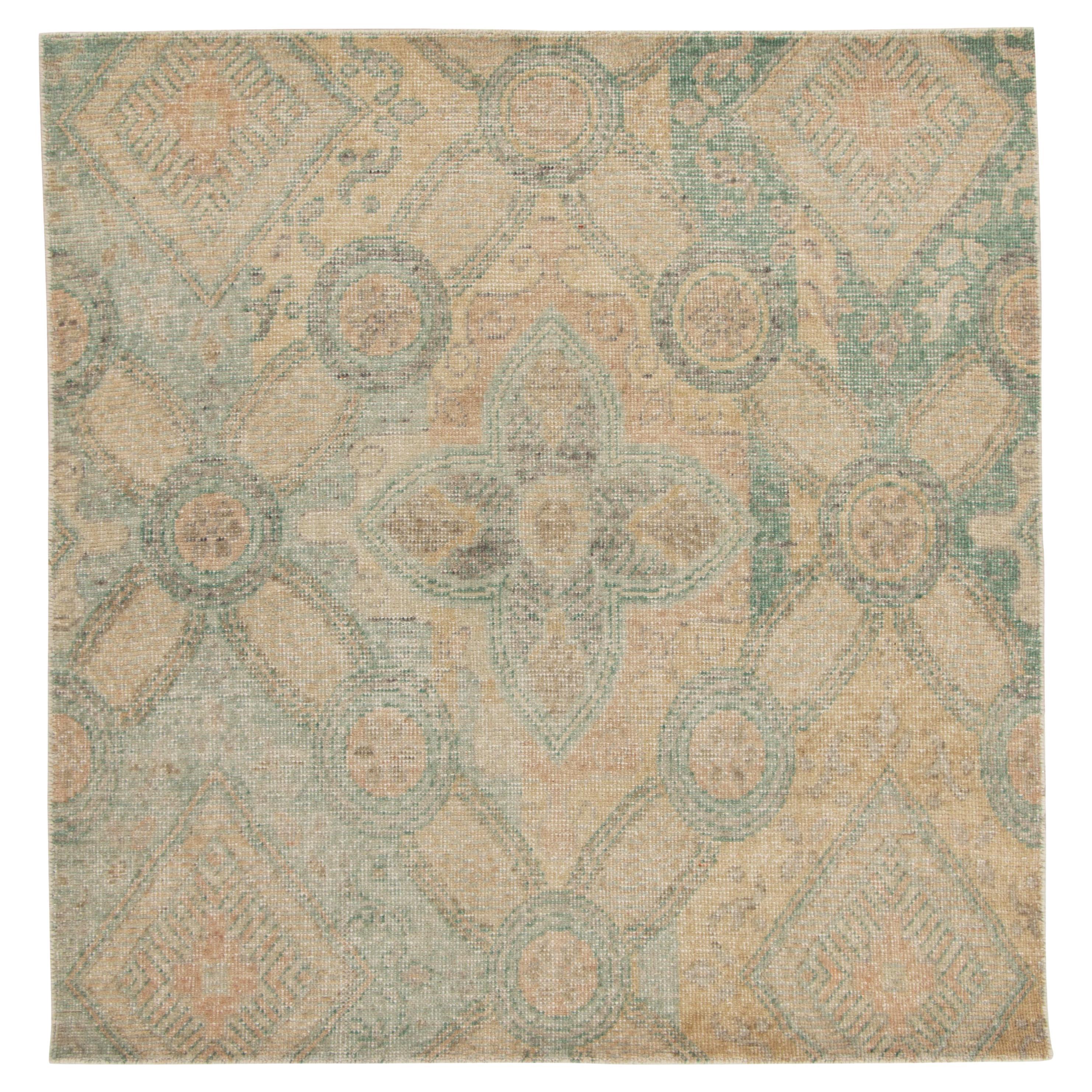 Distressed Rug in Blue, Green & Beige Florals by Rug & Kilim