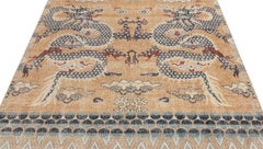 Rug & Kilim's Distressed Style Dragon Rug in Blue, Gold Red, Pictorial