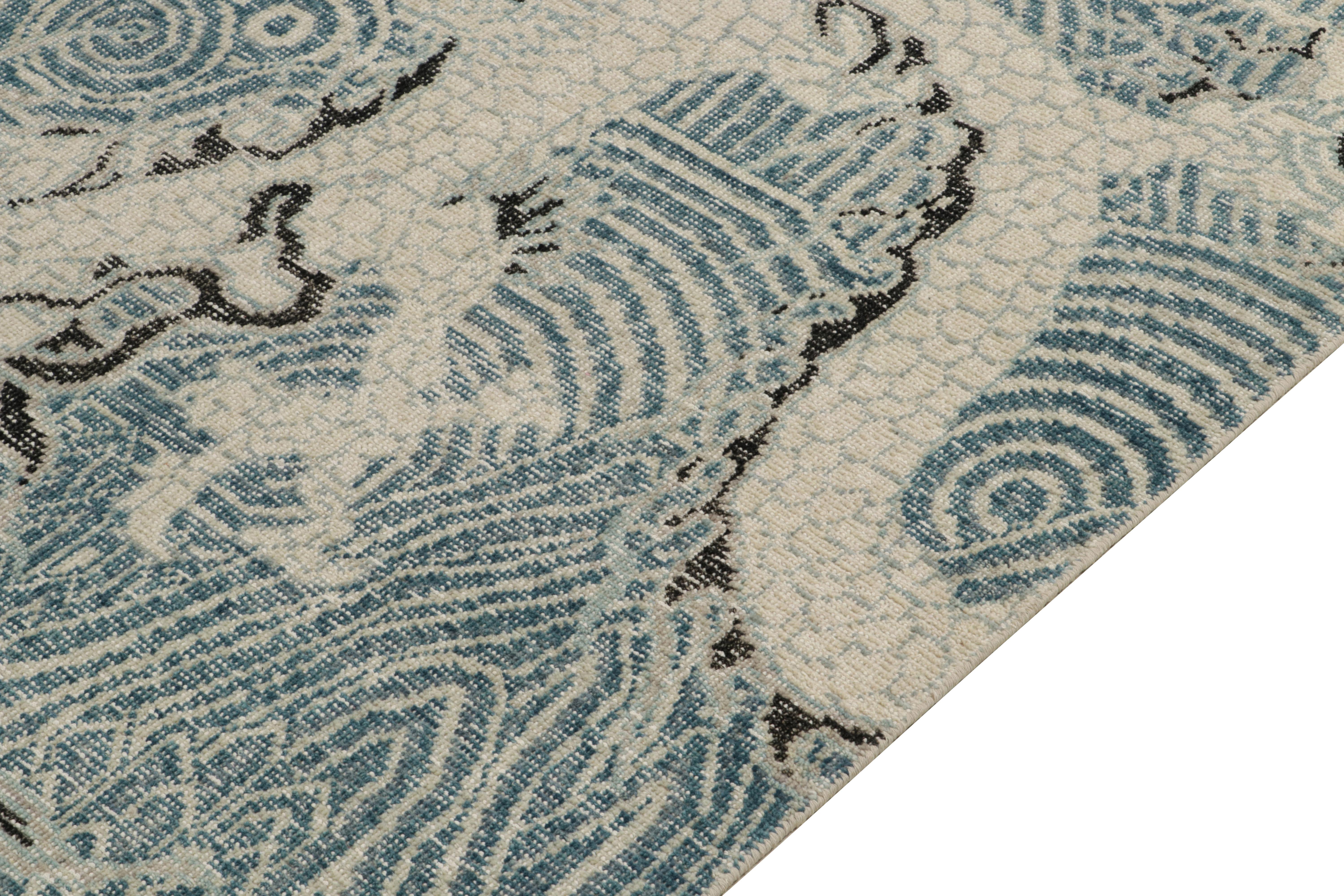 Hand-Knotted Rug & Kilim's Distressed Style Dragon Rug in Blue, Gray & Black Pictorials For Sale