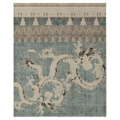 Rug & Kilim's Distressed Style Dragon Rug in Blue, Gray & Black Pictorials