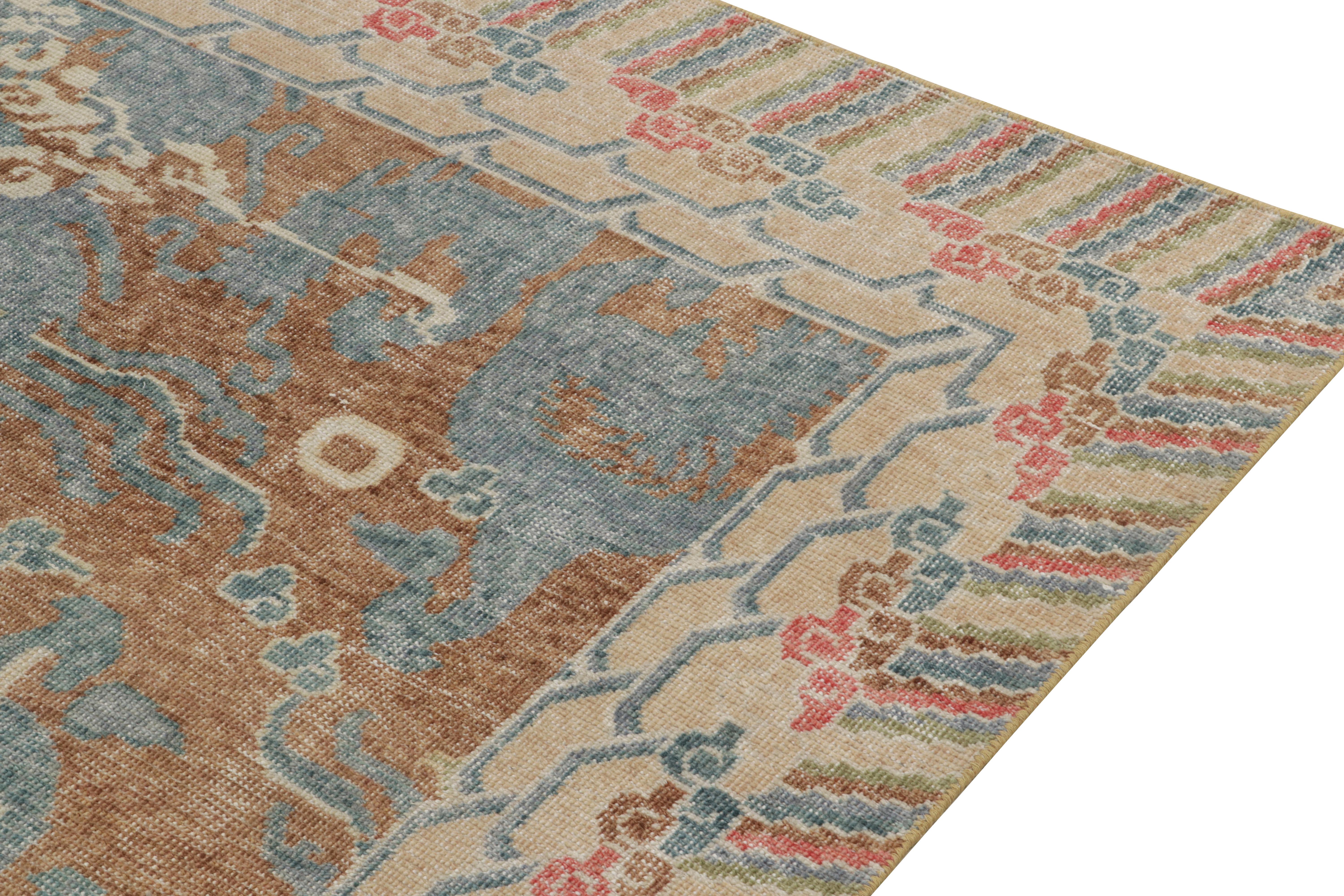 Hand-Knotted Rug & Kilim's Distressed Style Dragon Rug in Brown, Blue, Red Pictorials For Sale
