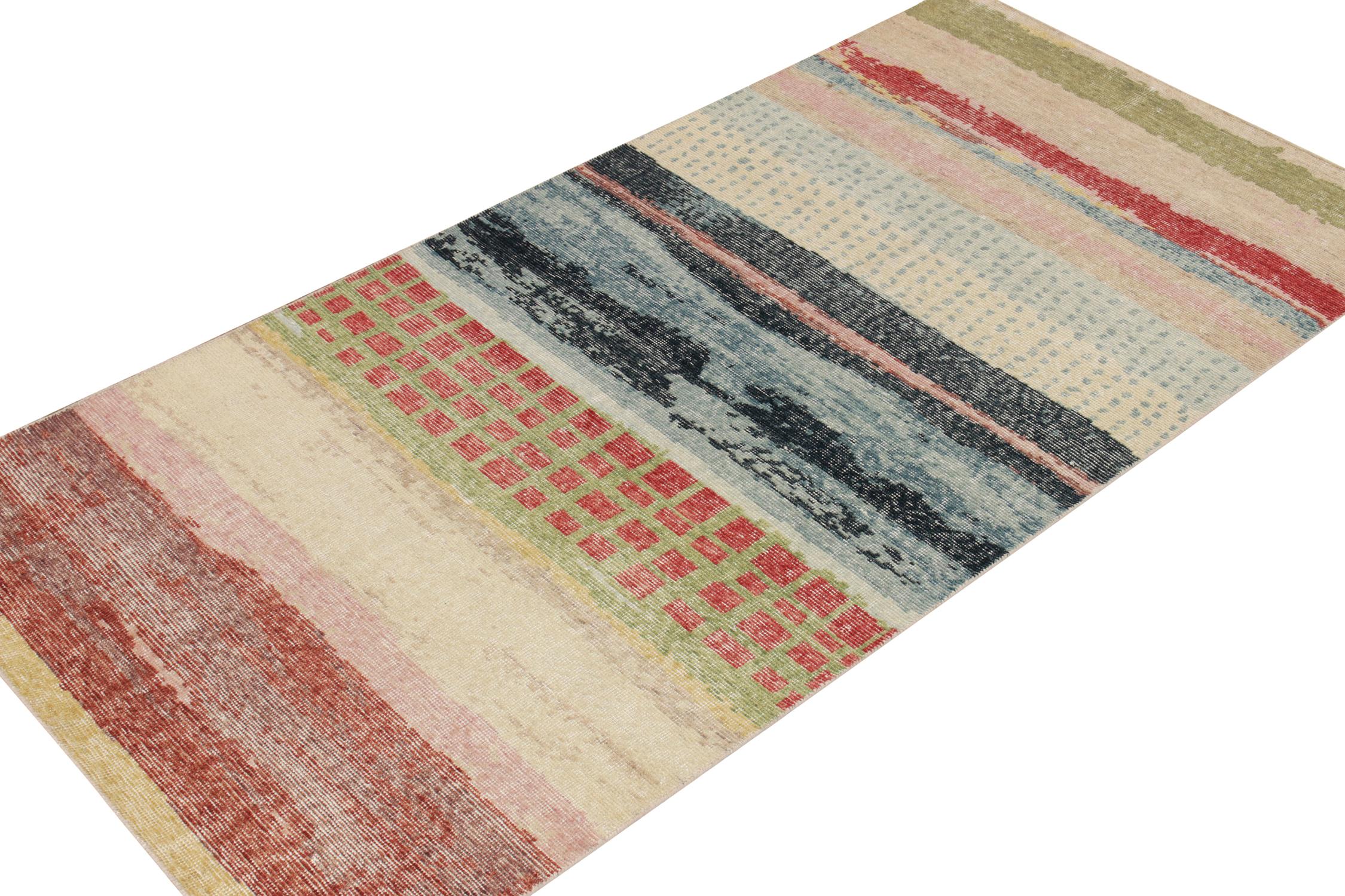 Indian Rug & Kilim's Distressed Style Modern Custom Rug in Multicolor Abstract Pattern For Sale