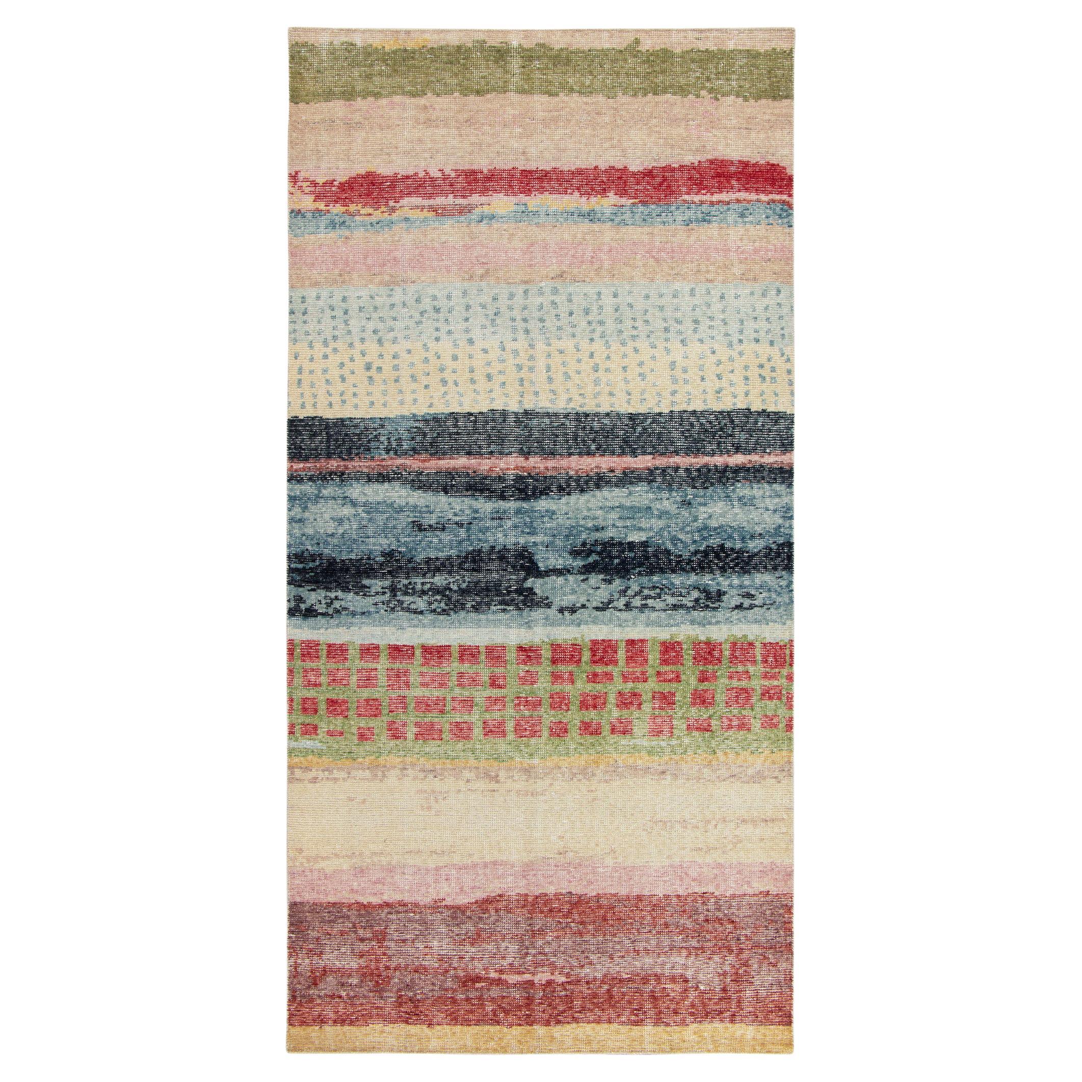 Rug & Kilim's Distressed Style Modern Custom Rug in Multicolor Abstract Pattern