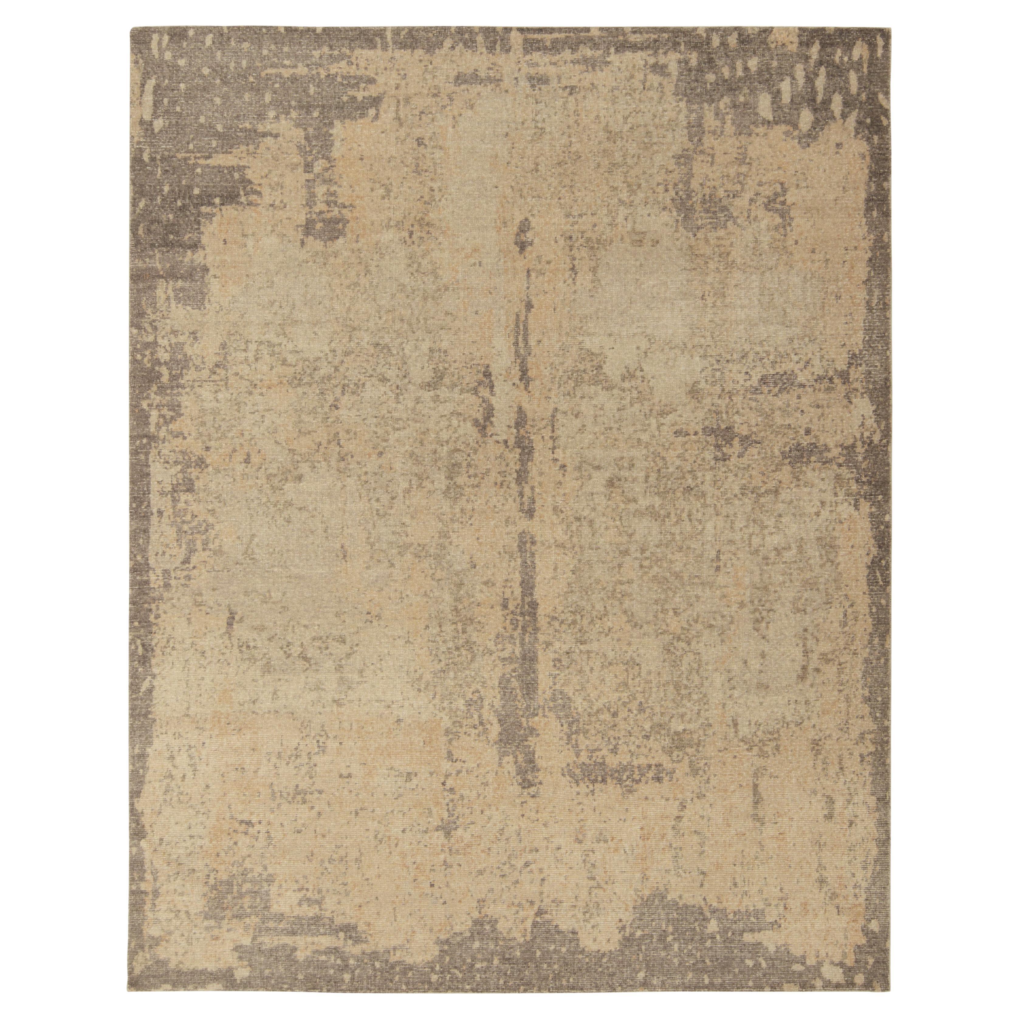 Rug & Kilim's Distressed Style Modern Rug in Beige-Brown Abstract Pattern For Sale