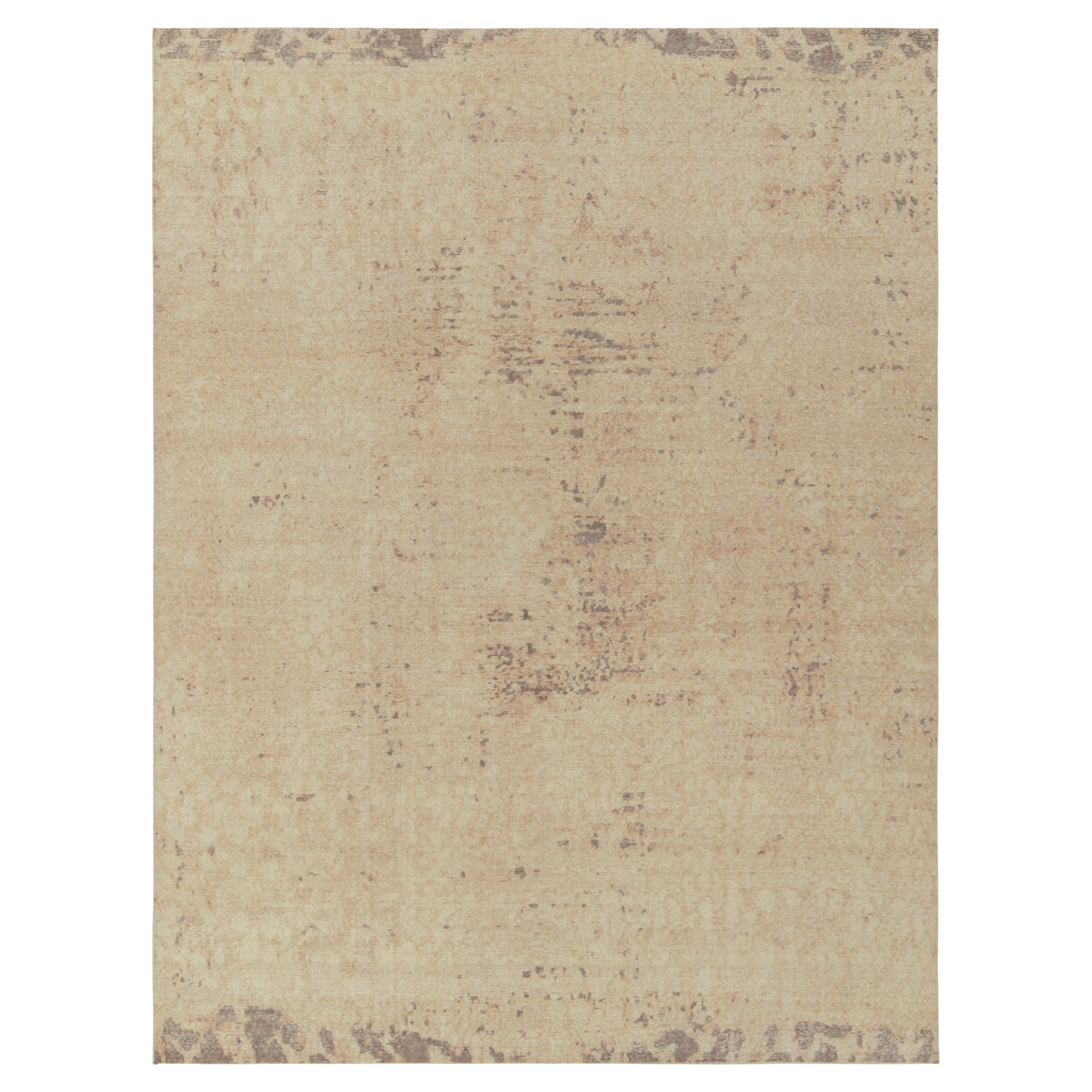 Rug & Kilim's Distressed Style Modern Rug in Beige, Brown Abstract Pattern For Sale