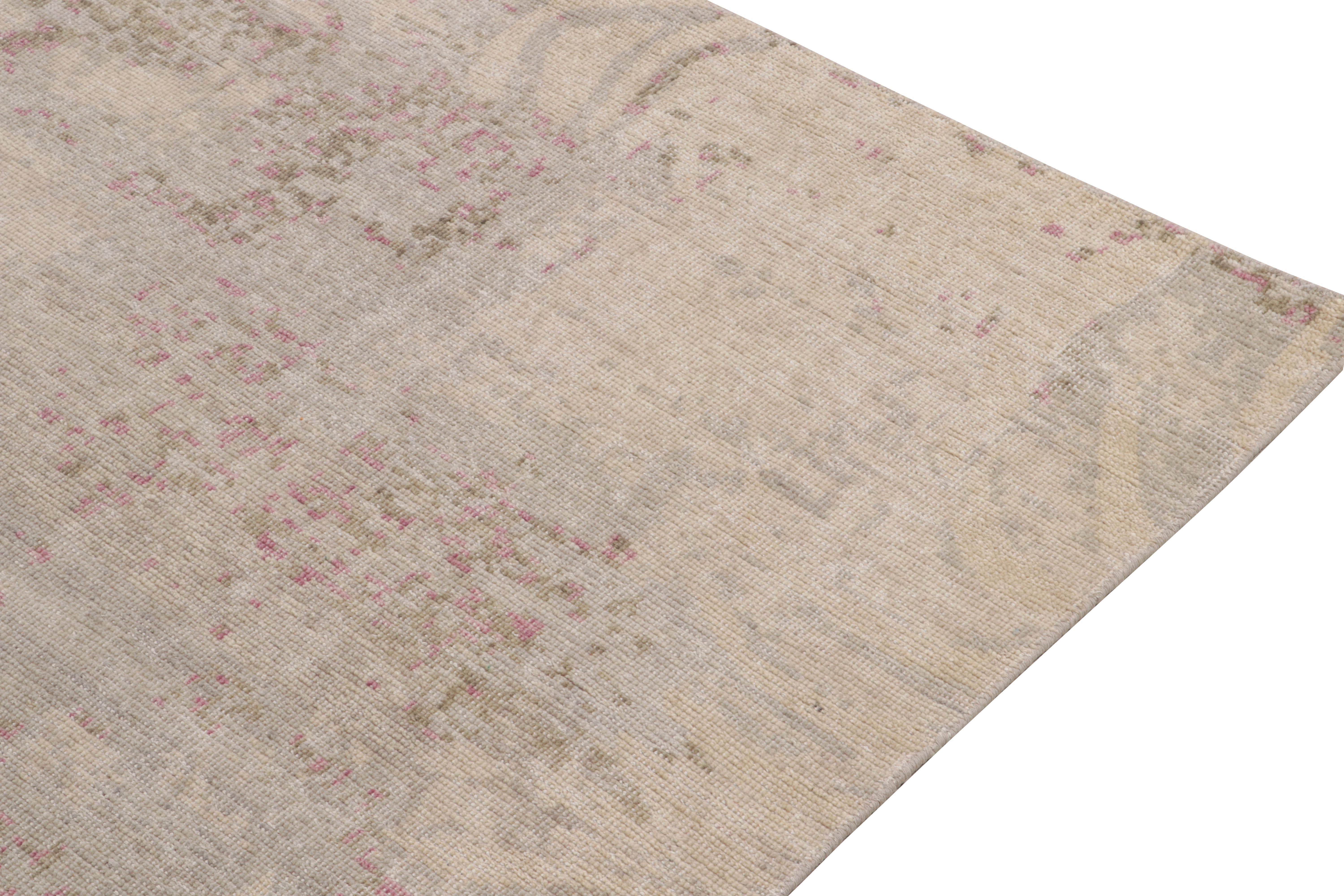 Rug & Kilim's Distressed Style Modern Rug in Beige-Brown, Blue Abstract Pattern In New Condition For Sale In Long Island City, NY