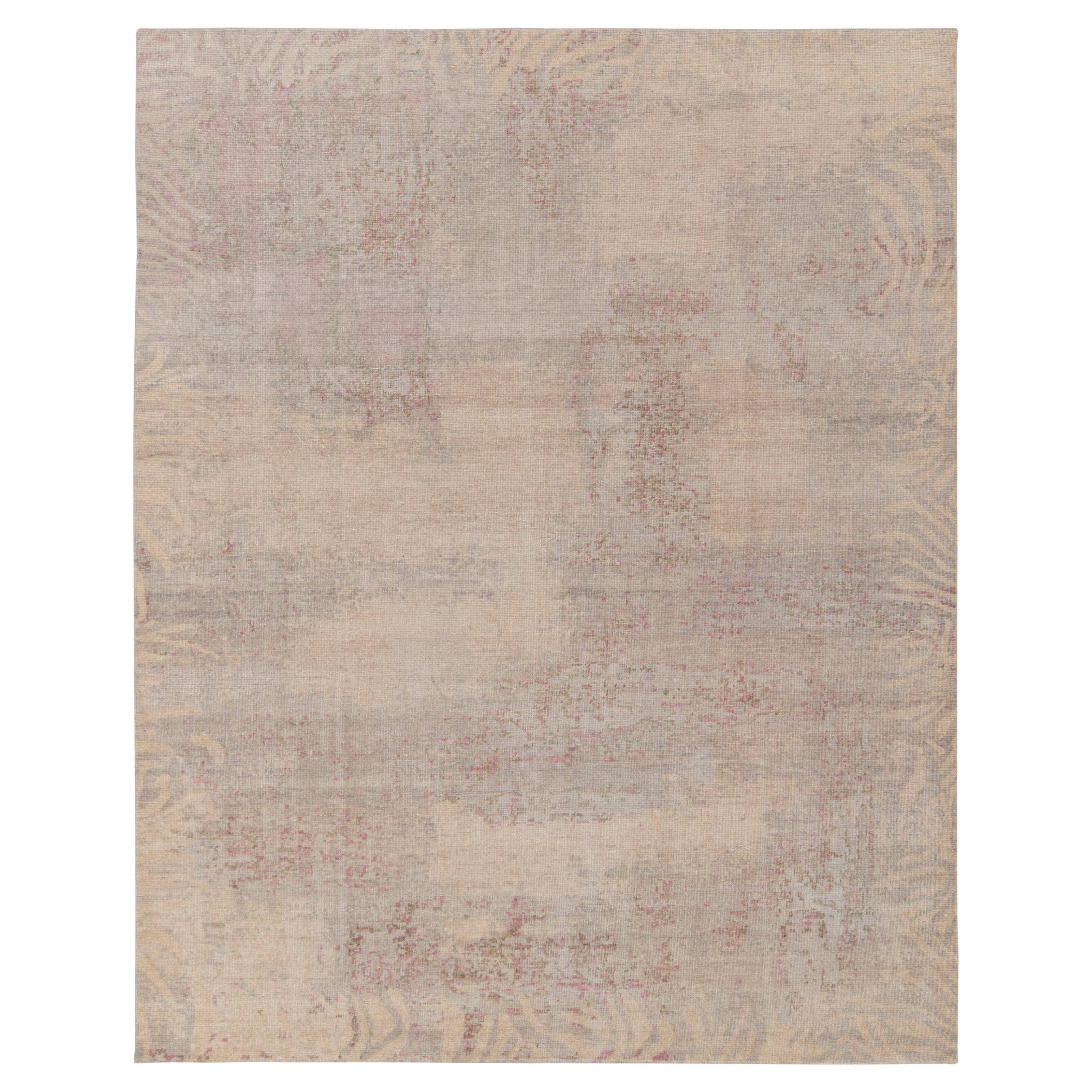 Rug & Kilim's Distressed Style Modern Rug in Beige-Brown, Blue Abstract Pattern For Sale