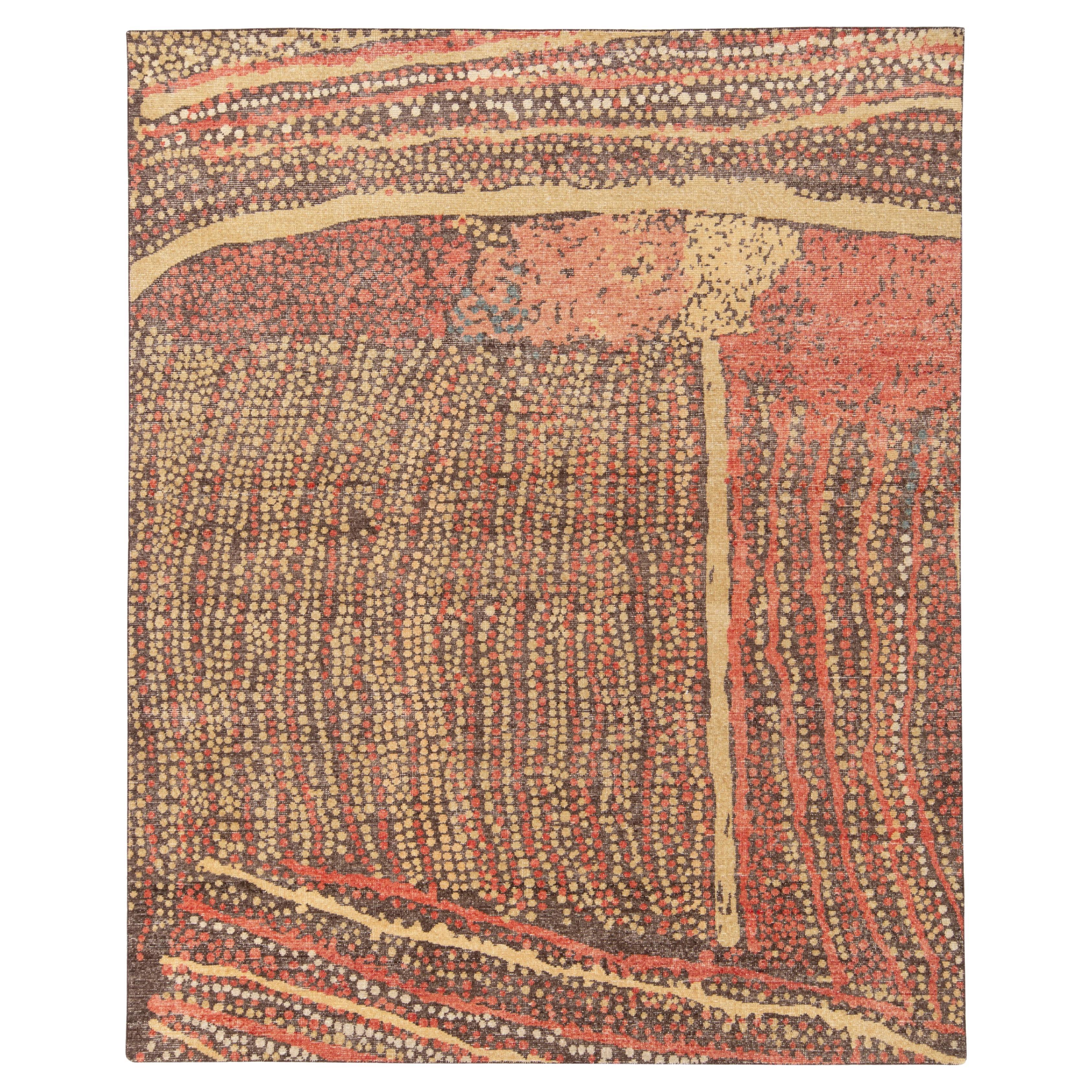 Rug & Kilim's Distressed Style Modern Rug in Beige-Brown, Red Abstract Pattern For Sale