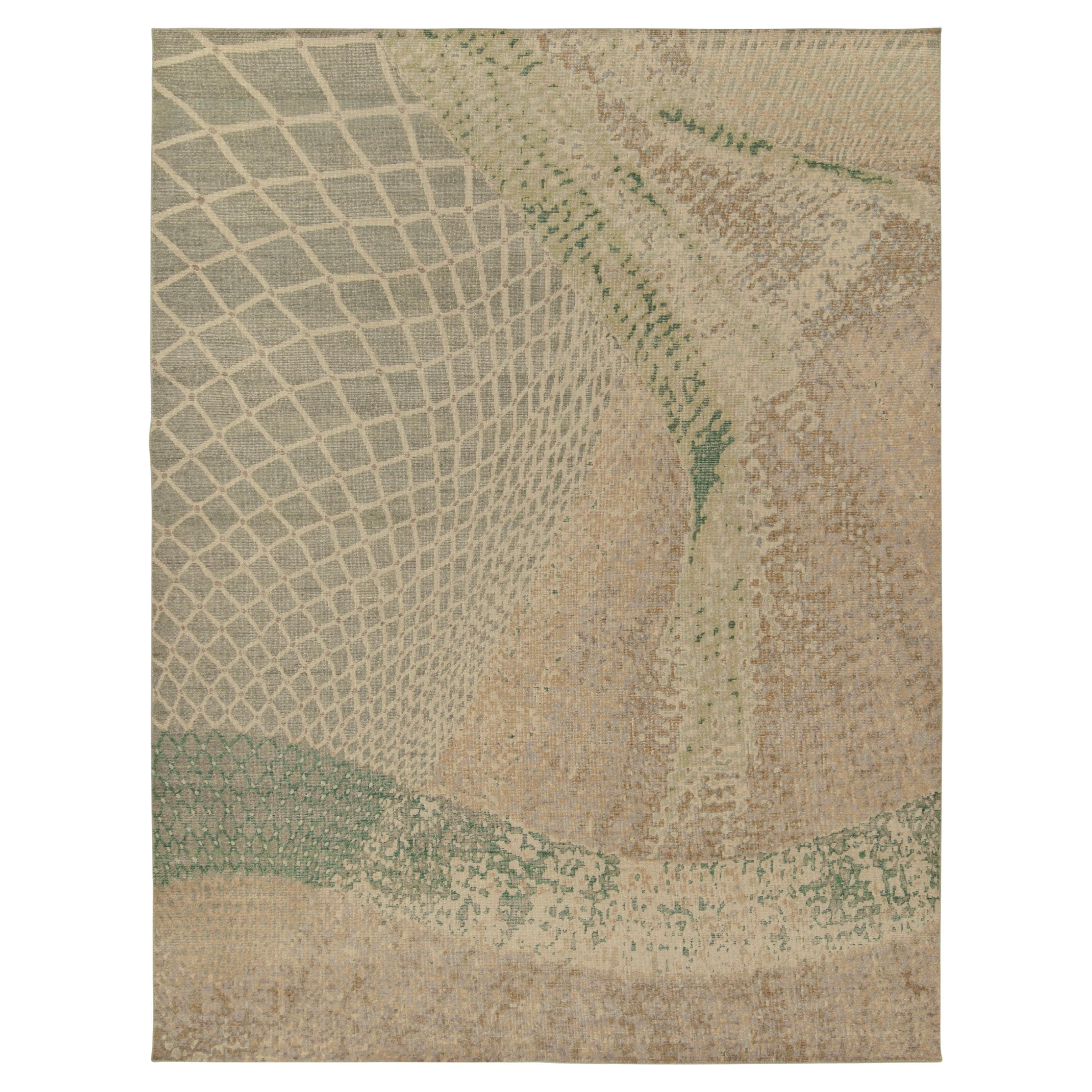 Moderner Teppich & Kelim-Teppich im Distressed-Stil in Beige, Grün mit abstraktem Muster