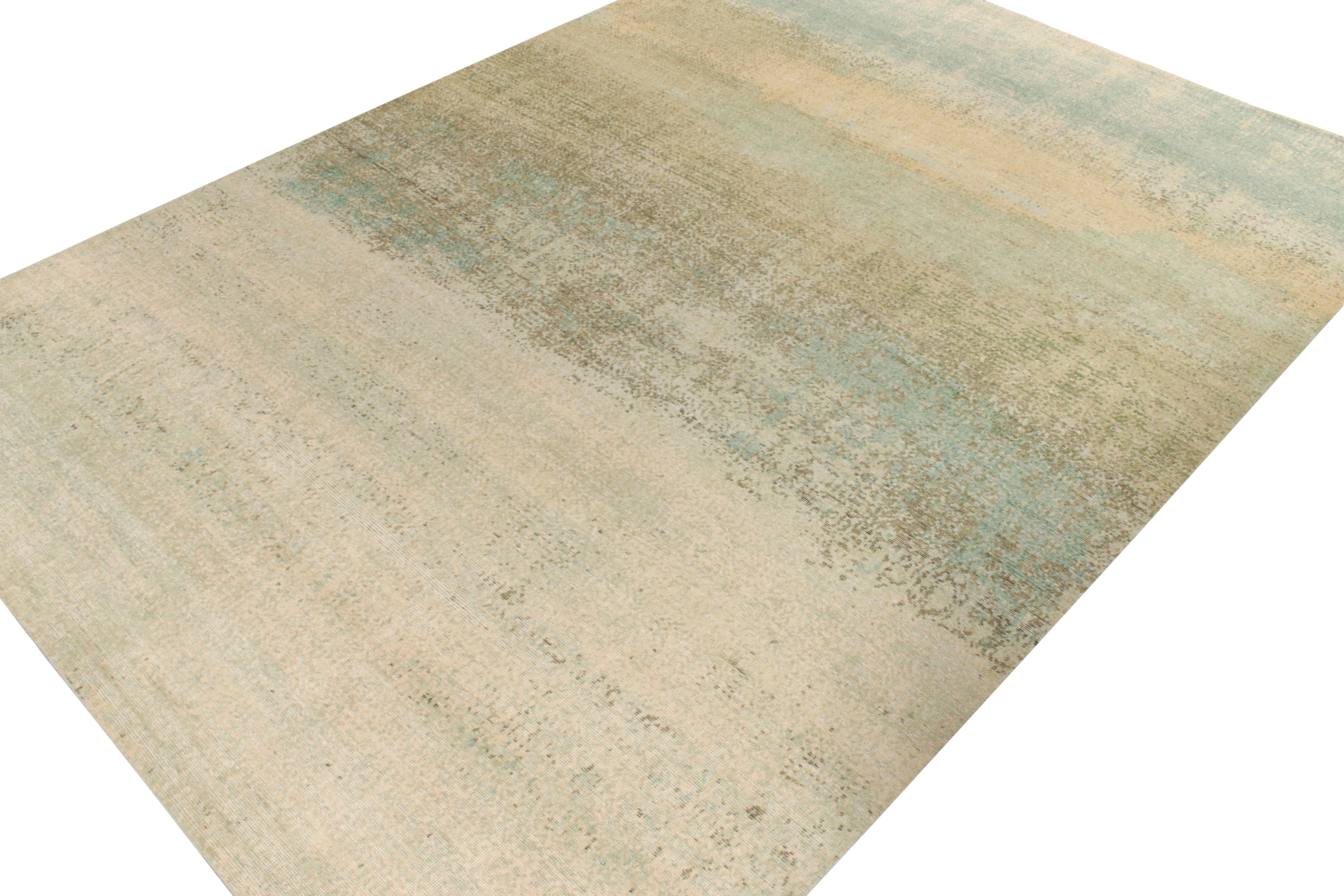 Indian Rug & Kilim's Distressed Style Modern Rug in Blue, Beige-Brown Abstract Pattern For Sale