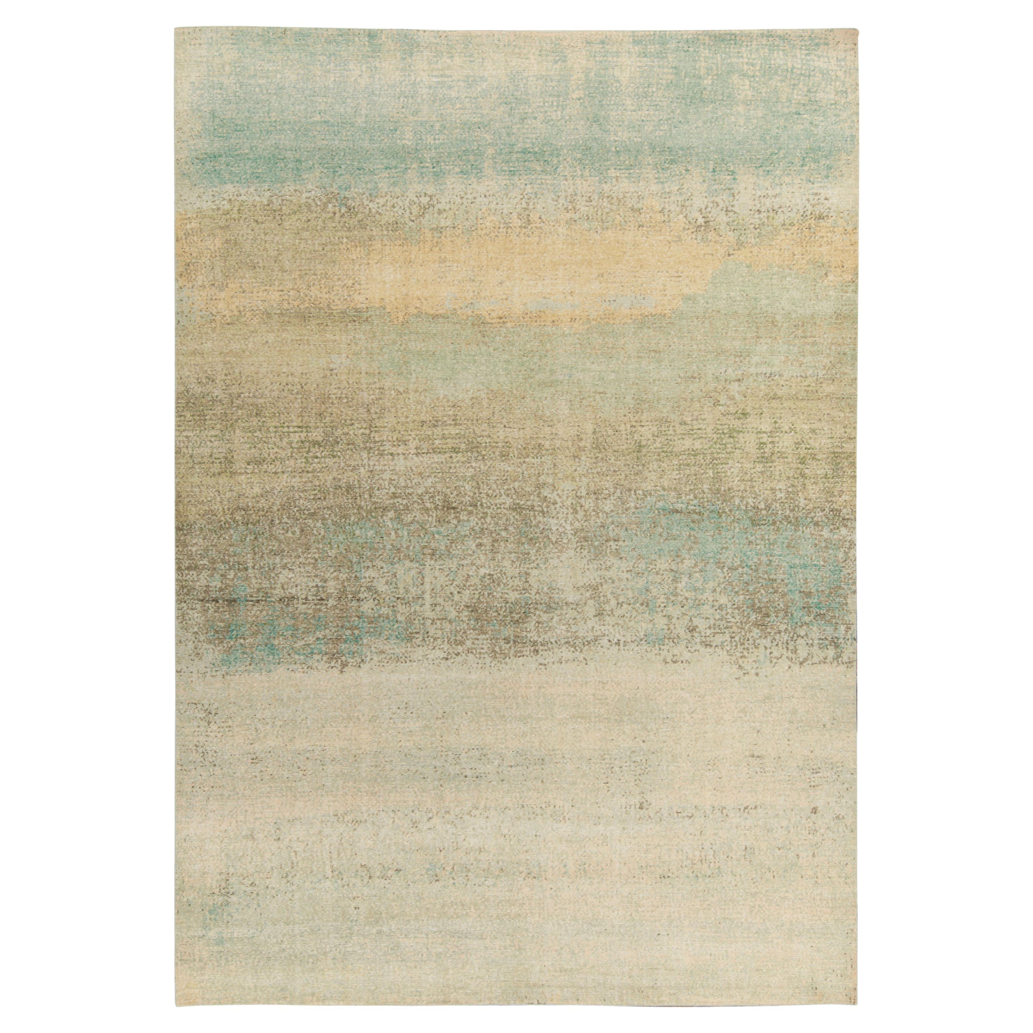 Rug & Kilim's Distressed Style Modern Rug in Blue, Beige-Brown Abstract Pattern For Sale