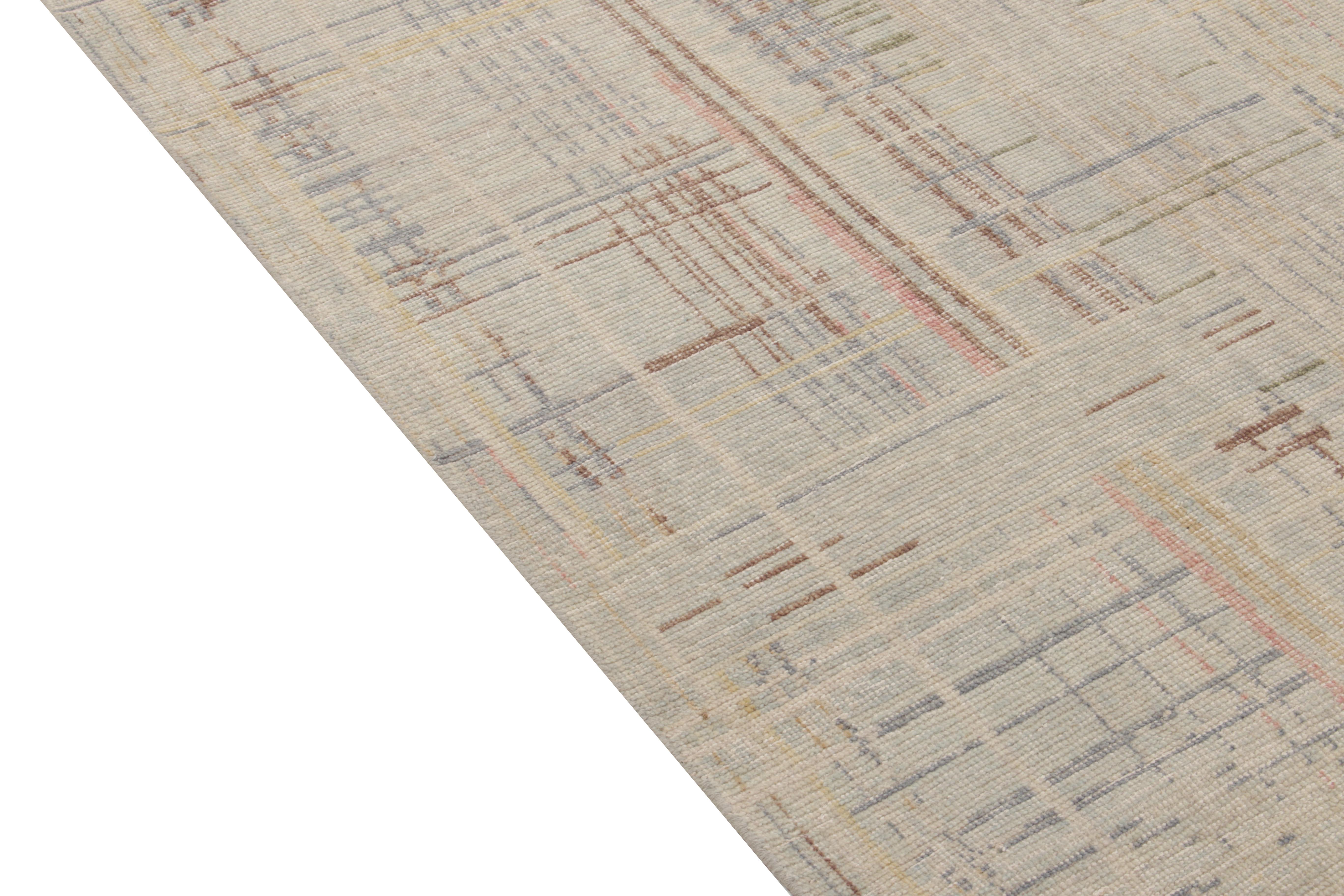 Hand-Knotted Rug & Kilim's Distressed Style Modern Rug in Blue, Beige-Grey Abstract Pattern For Sale