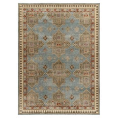 Tapis et tapis Kilim moderne de style vieilli à motif géométrique bleu, or et rouge