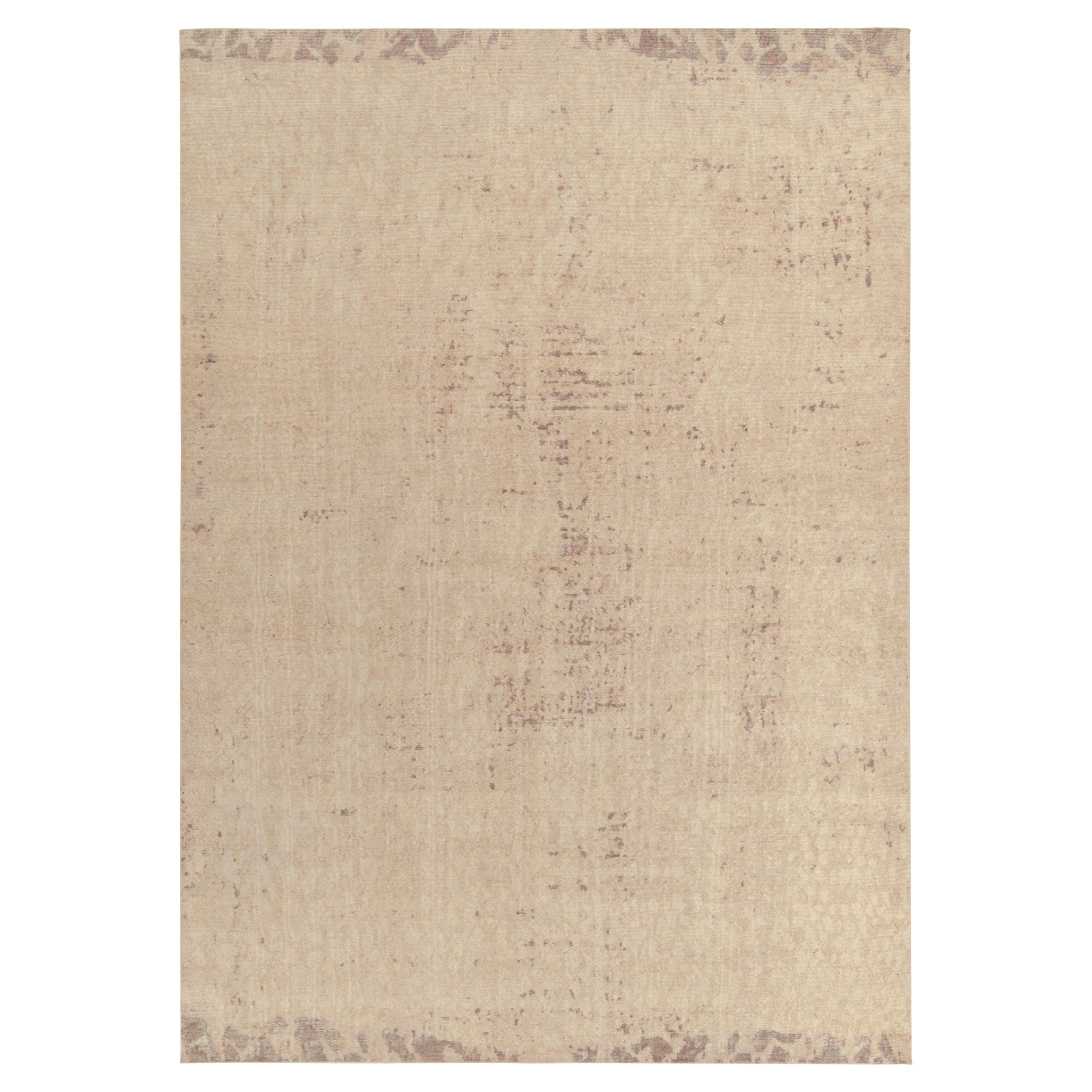 Rug & Kilim's Distressed Style Modern Rug in Brown & Beige Abstract Pattern For Sale