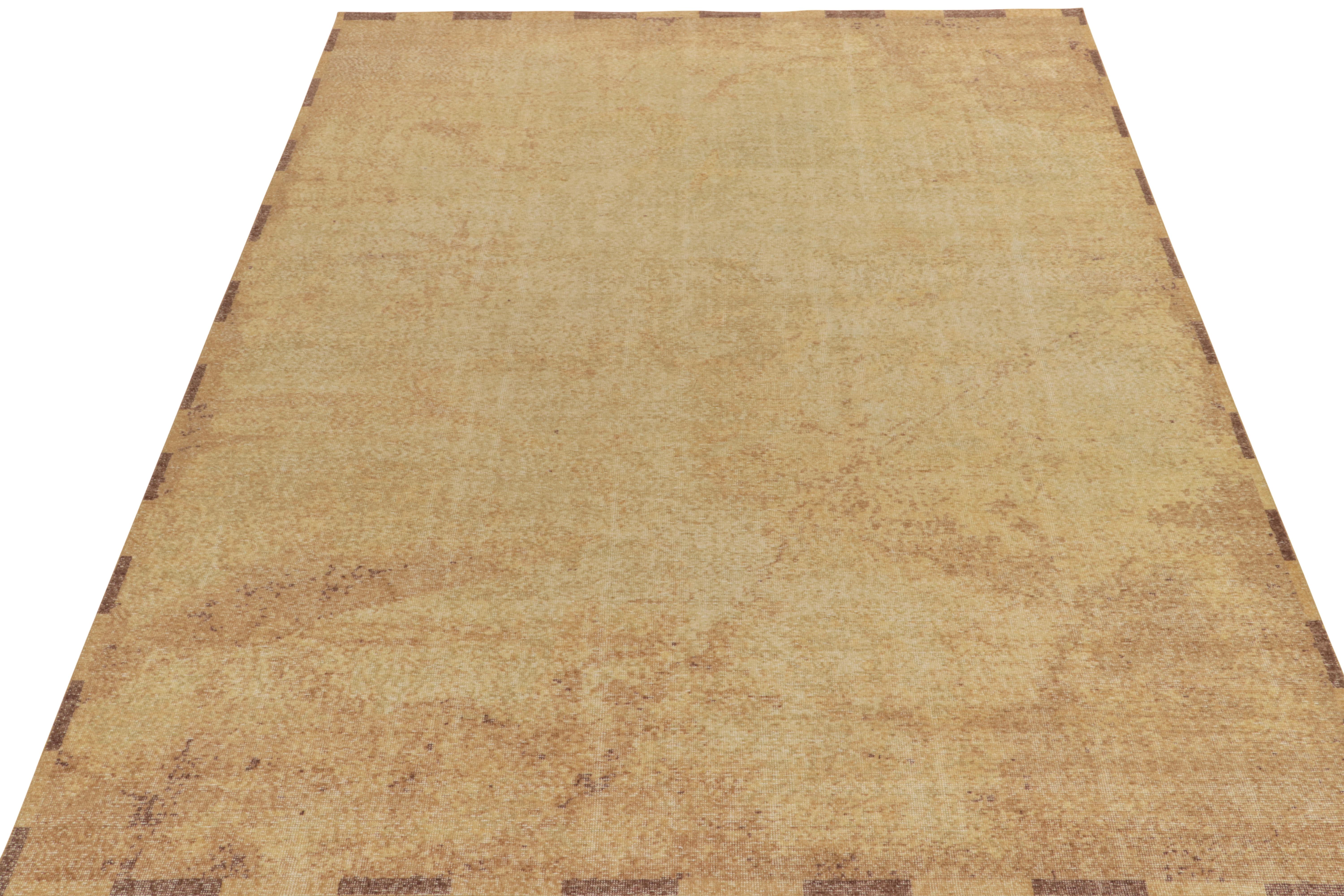 Indian Rug & Kilim's Distressed Style Modern Rug in Gold, Brown Abstract Pattern For Sale